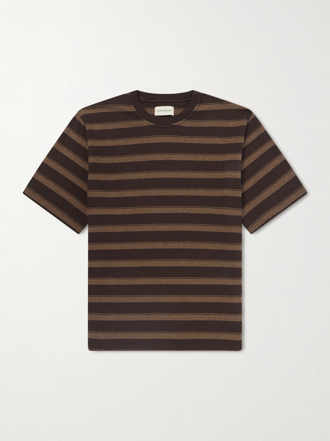 Oliver Spencer Judd Striped Organic Cotton T-shirt In Brown