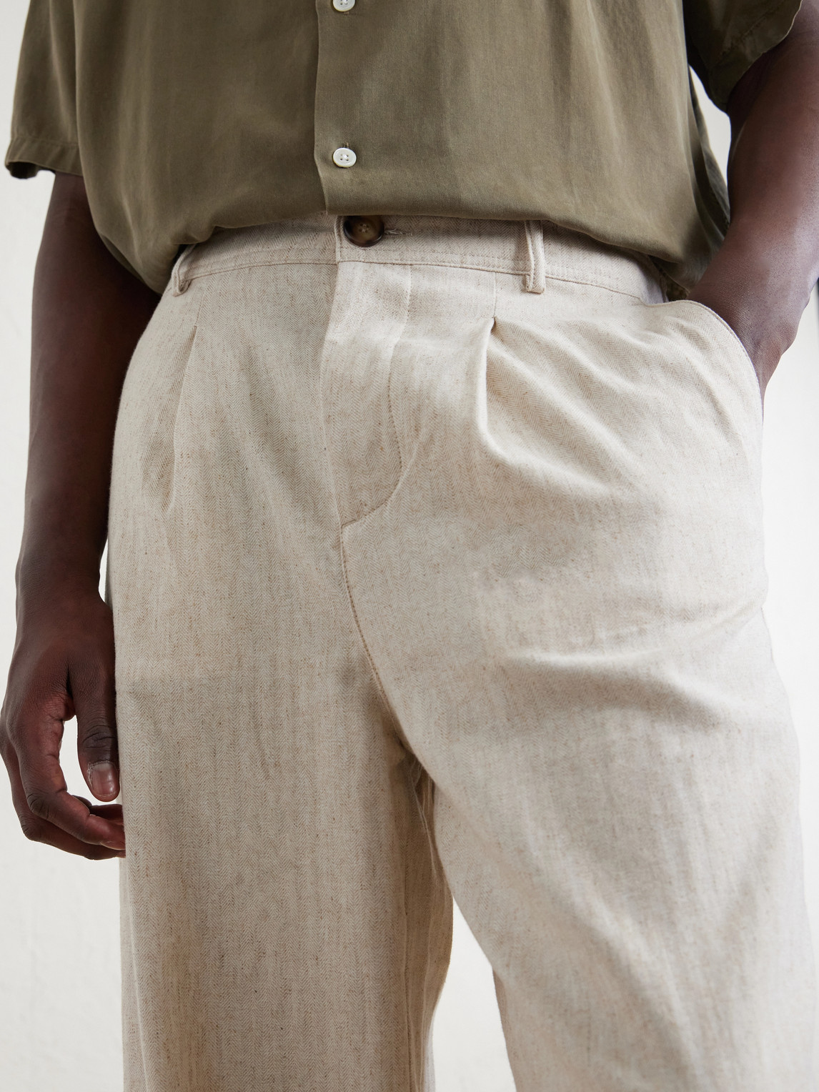 Cotton And Linen-Blend Drawstring Trousers