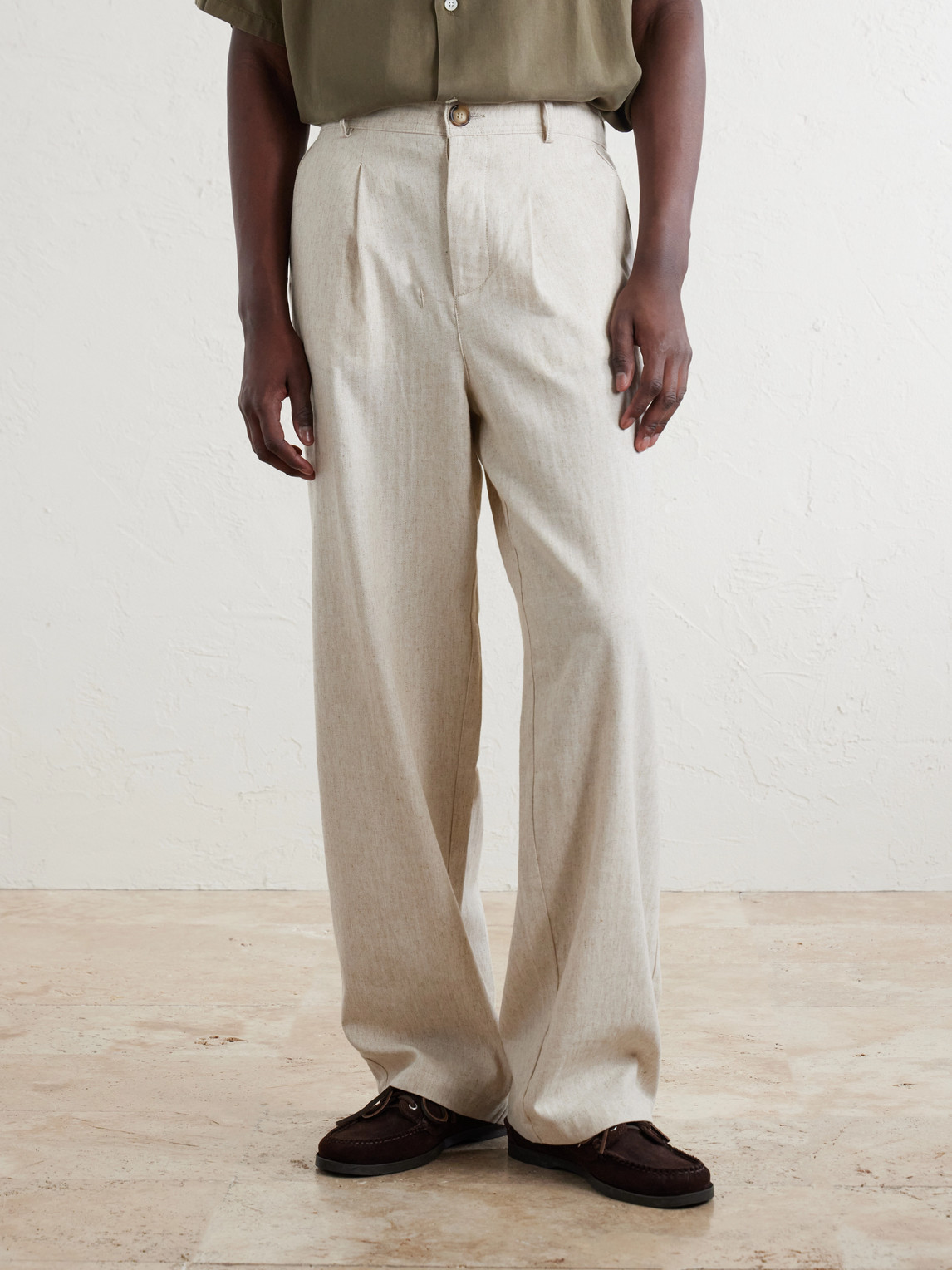 Cotton And Linen-Blend Drawstring Trousers