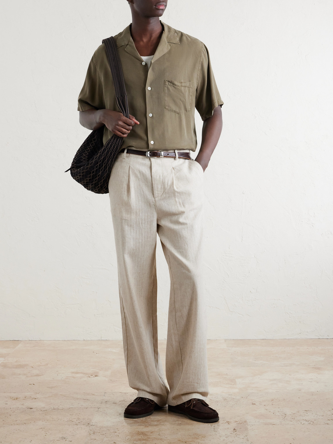 Cotton And Linen-Blend Drawstring Trousers