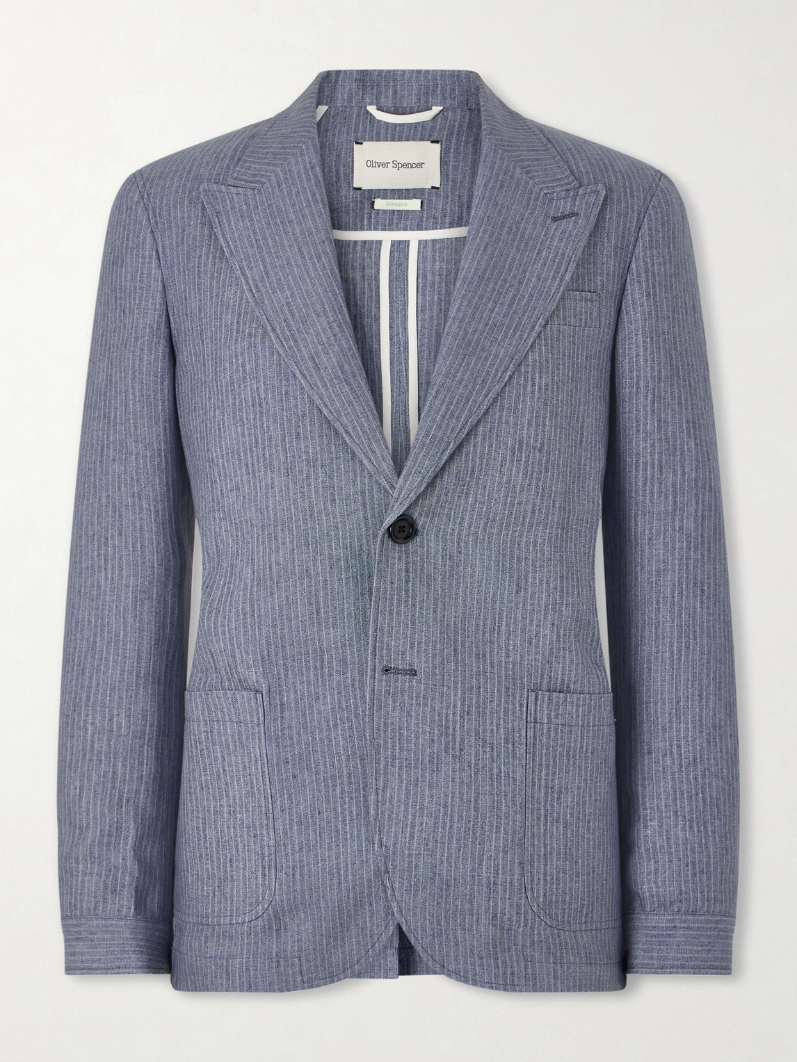 Oliver Spencer Wilkins Pinstriped Linen Suit Jacket In Blue
