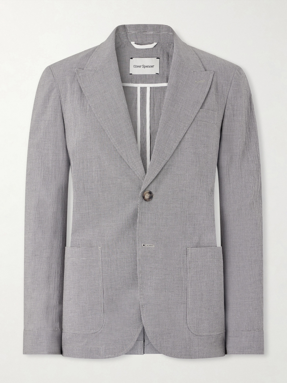 Oliver Spencer Finsbury Checked Cotton-blend Seersucker Suit Jacket In Gray
