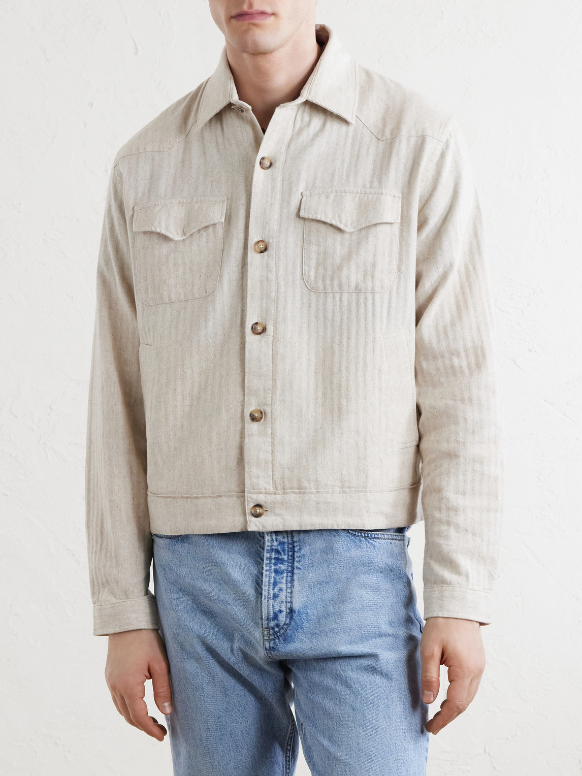  Oliver Spencer - Witley Striped Cotton And Linen-blend Jacket - Men - Neutrals - Xs 