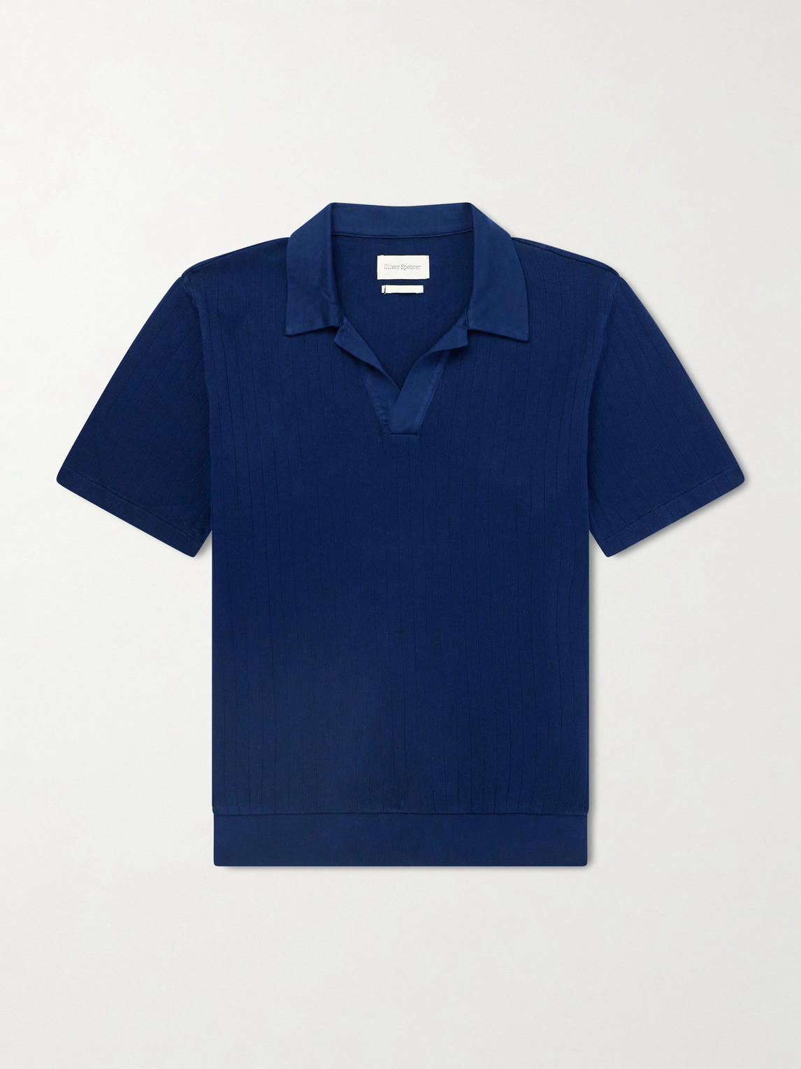 Oliver Spencer Westcott Open-collar Organic Cotton Polo Shirt In Blue