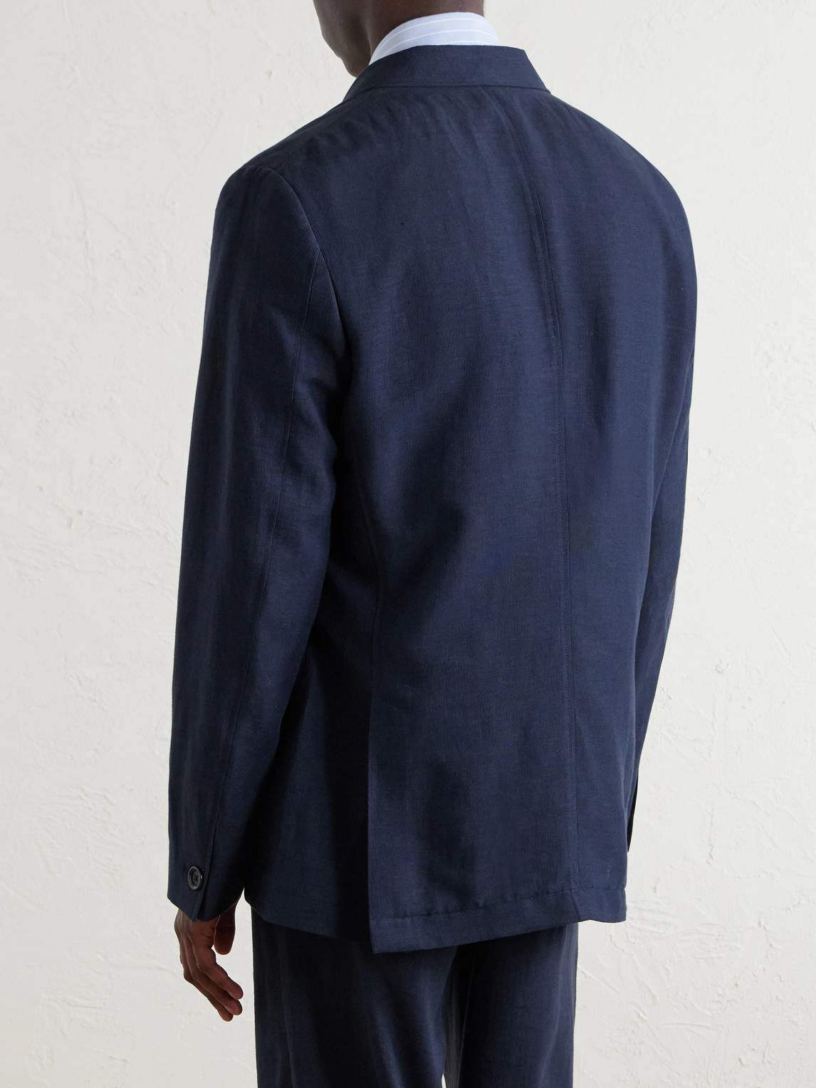  Oliver Spencer - Double-breasted Linen, Virgin Wool And Cotton-blend Suit Jacket - Men - Blue - Uk/us 36 