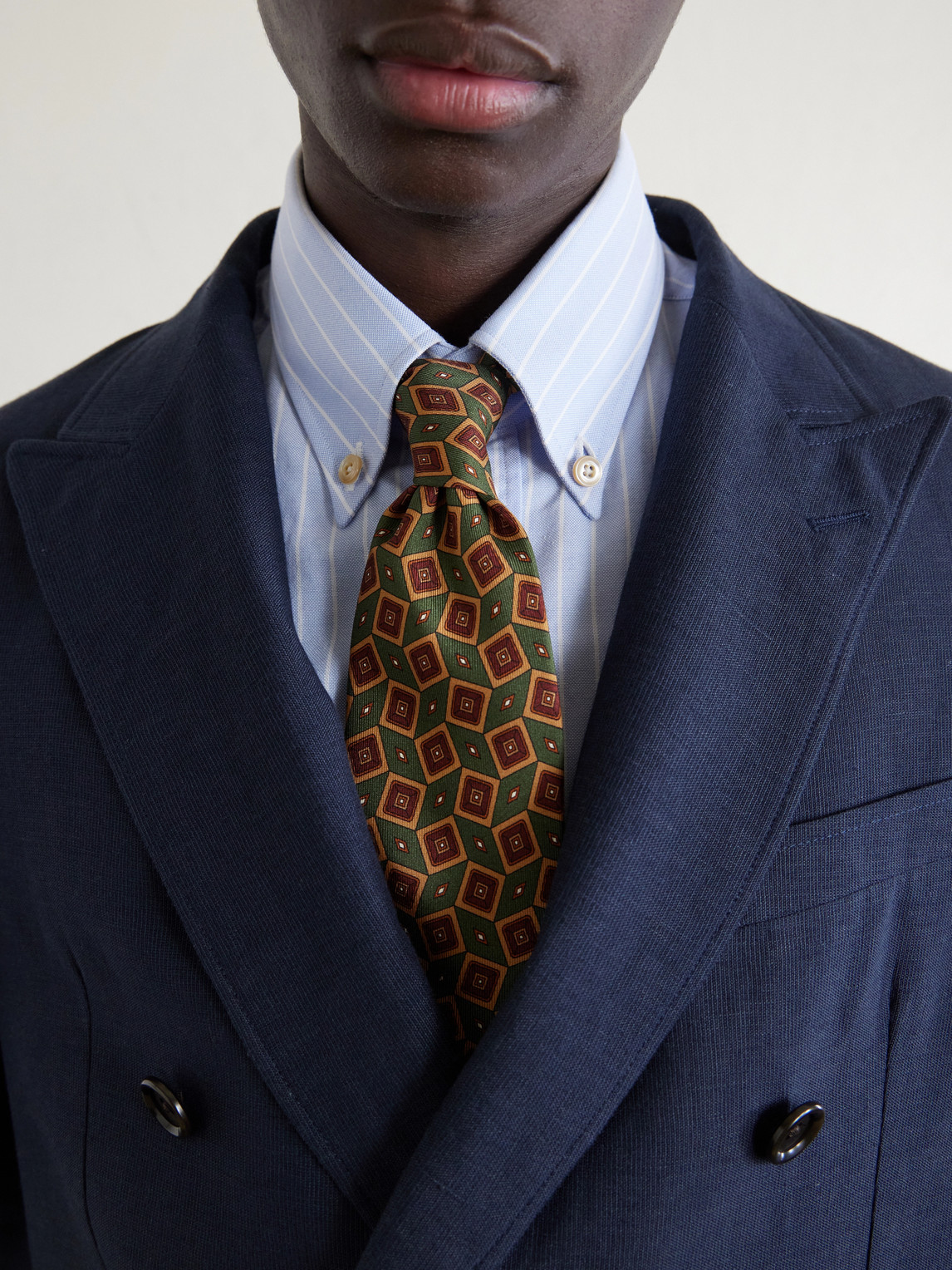 Double-Breasted Linen, Virgin Wool And Cotton-Blend Suit Jacket