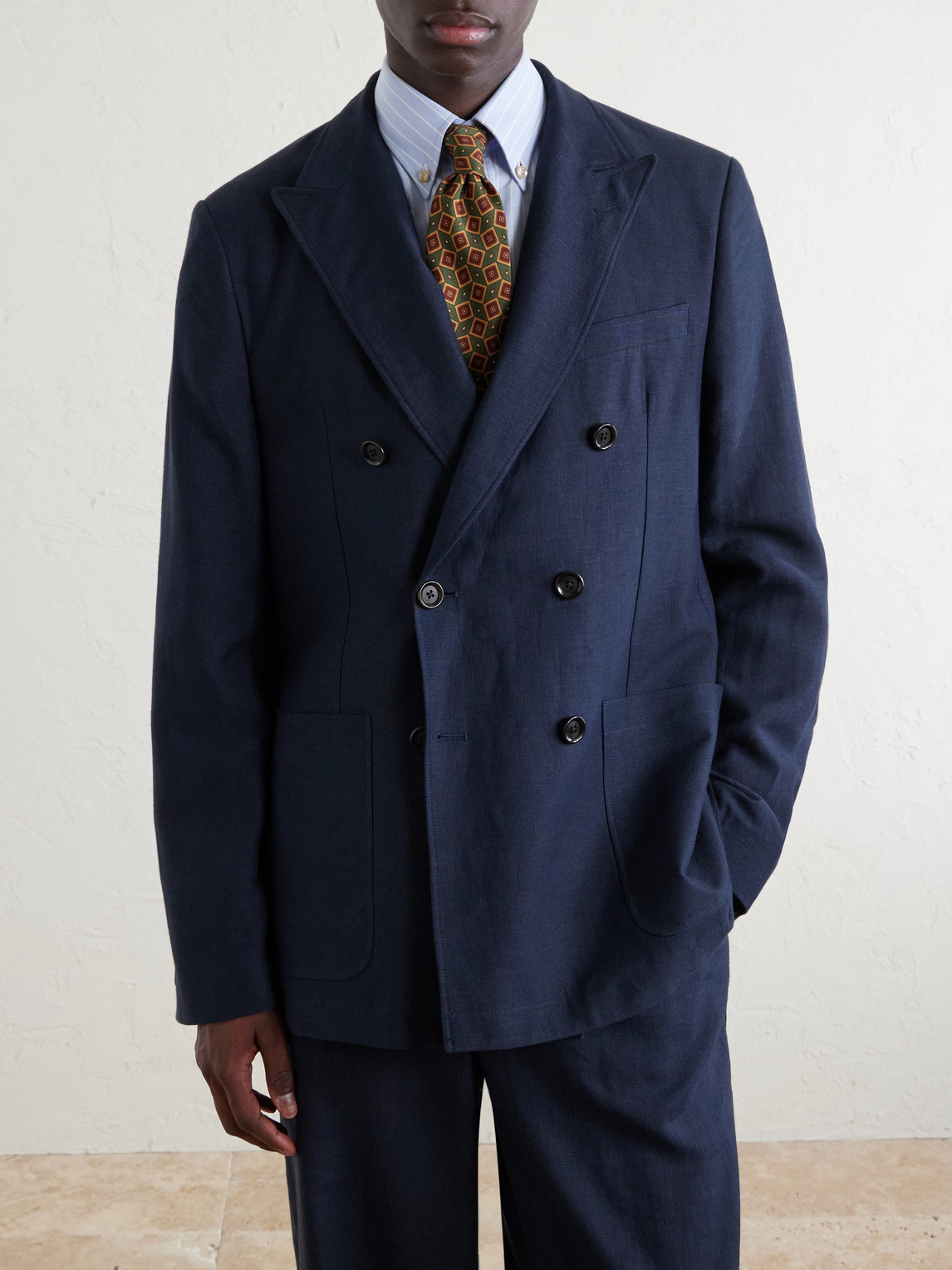  Oliver Spencer - Double-breasted Linen, Virgin Wool And Cotton-blend Suit Jacket - Men - Blue - Uk/us 36 