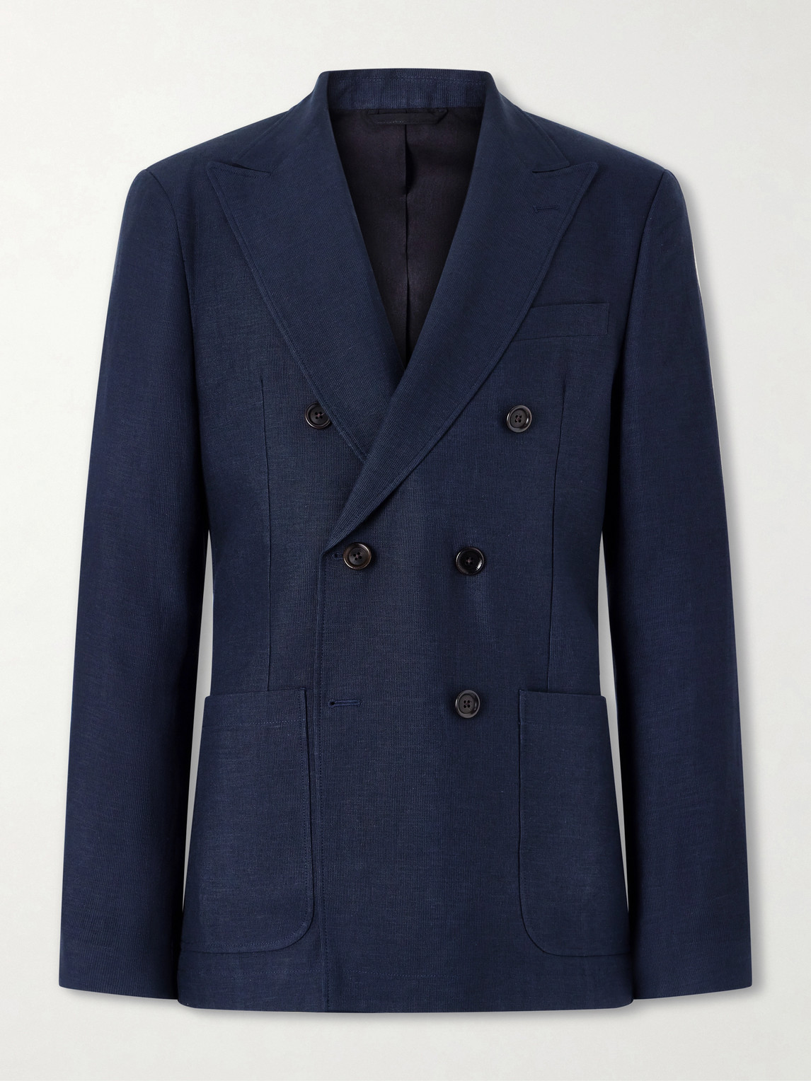 Oliver Spencer Double-breasted Linen, Virgin Wool And Cotton-blend Suit Jacket In Blue
