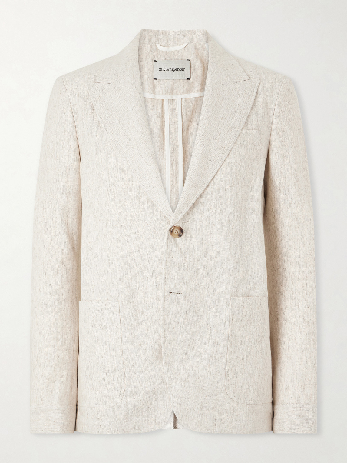 Oliver Spencer Tillman Herringbone Cotton And Linen-blend Suit Jacket In Neutral