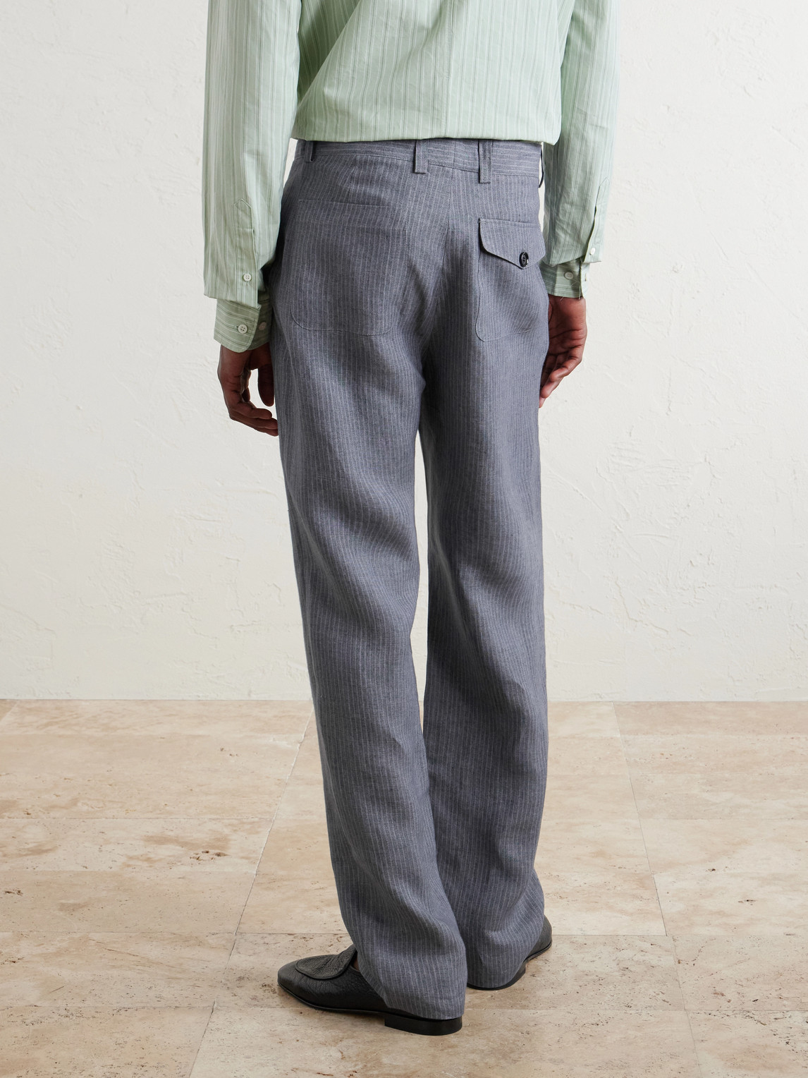 Morton Straight-Leg Pleated Striped Linen Suit Trousers