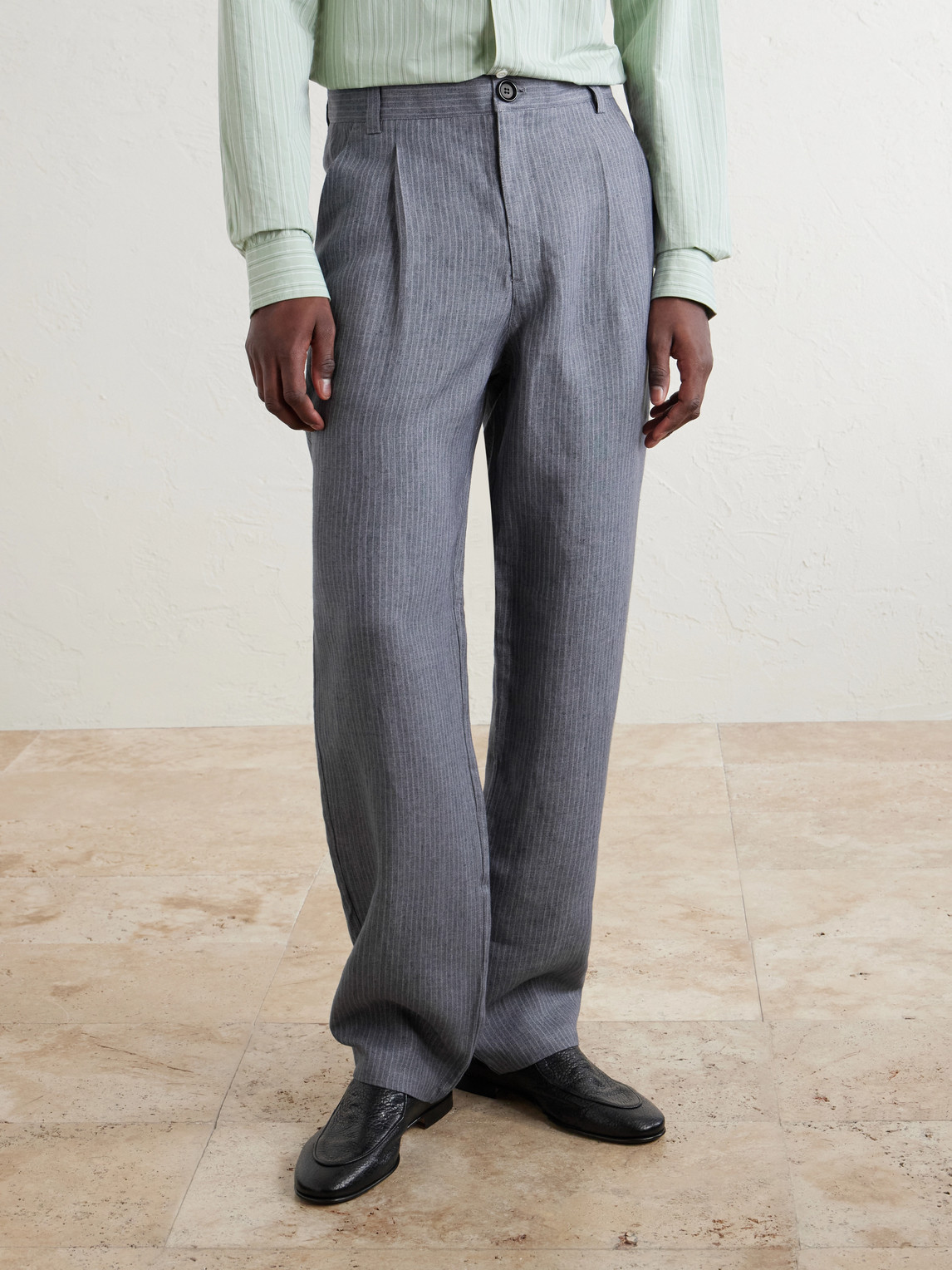 Morton Straight-Leg Pleated Striped Linen Suit Trousers
