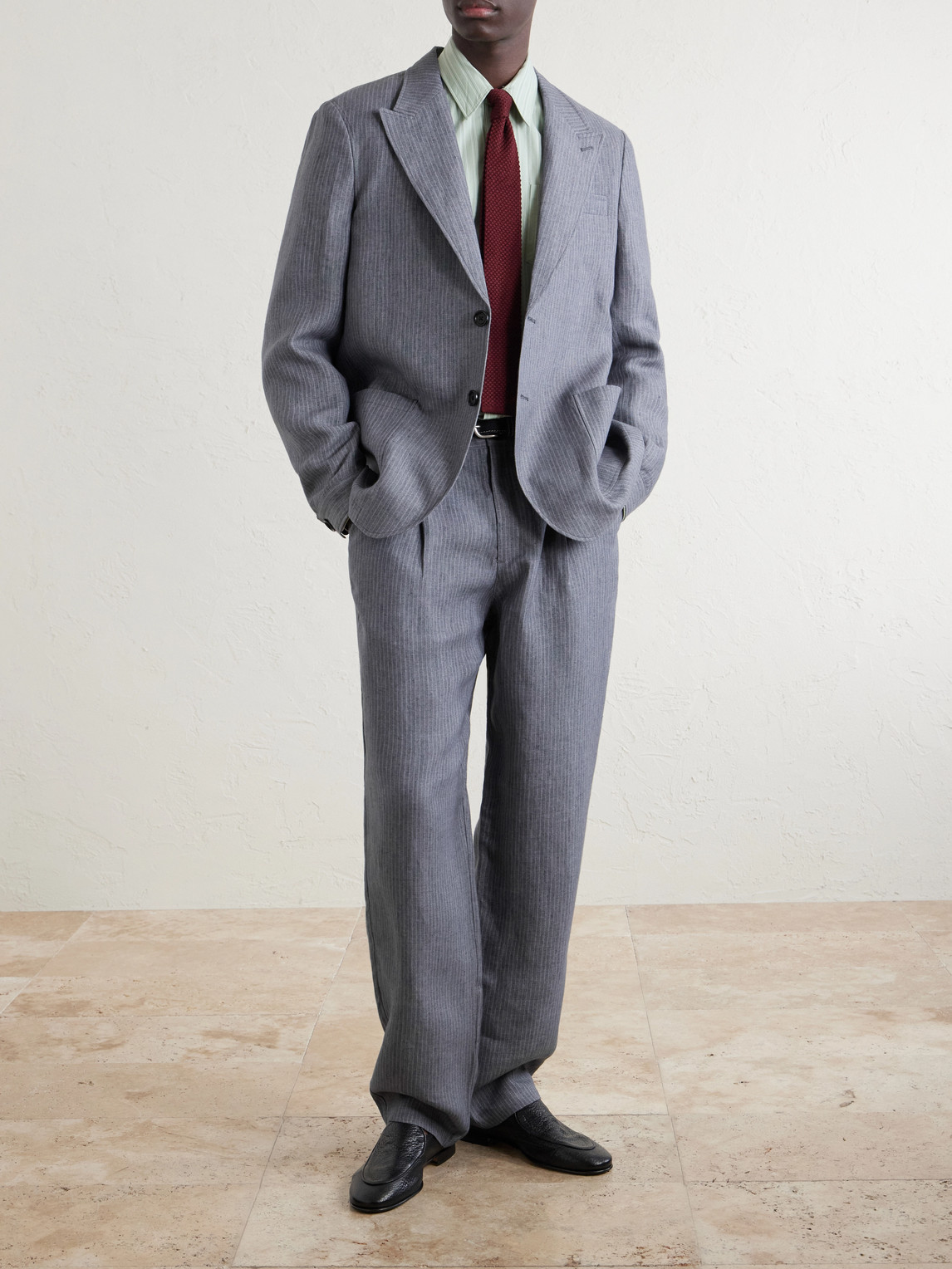 Morton Straight-Leg Pleated Striped Linen Suit Trousers