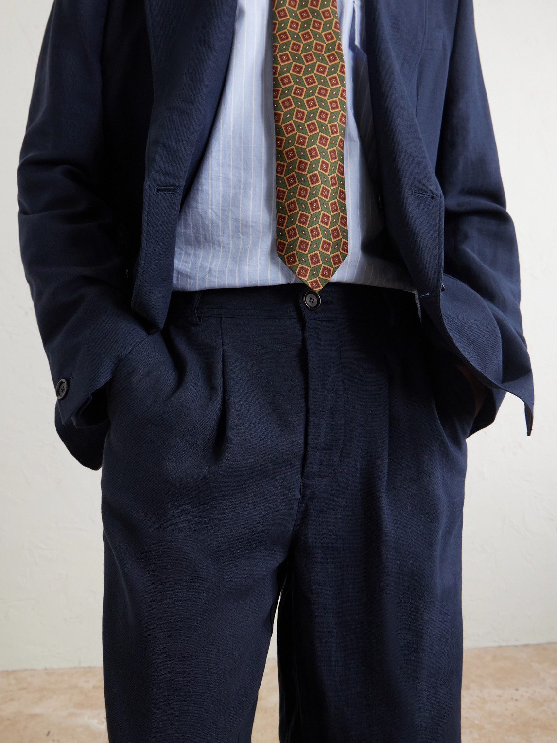 Oxford Straight-Leg Striped Linen Drawstring Trousers