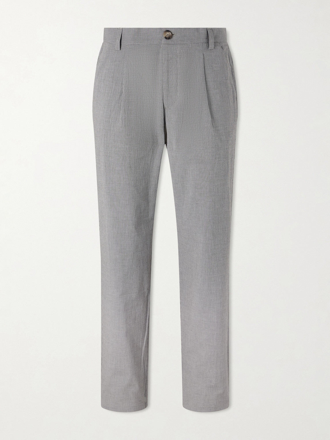 Oliver Spencer Morton Straight-leg Pleated Checked Cotton-blend Suit Trousers In Gray