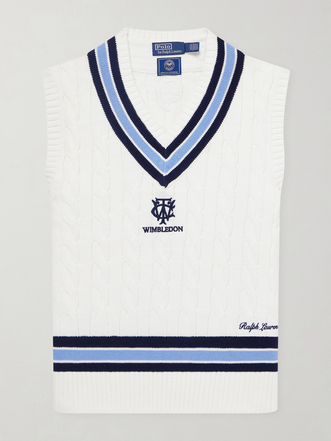 Polo Ralph Lauren Wimbledon Logo-Embroidered Cable-Knit Cotton Sweater Vest - Men | Thumbnail 6 Polo Ralph Lauren Wimbledon Logo-Embroidered Cable-Knit Cotton Sweater Vest - Men | Thumbnail 6