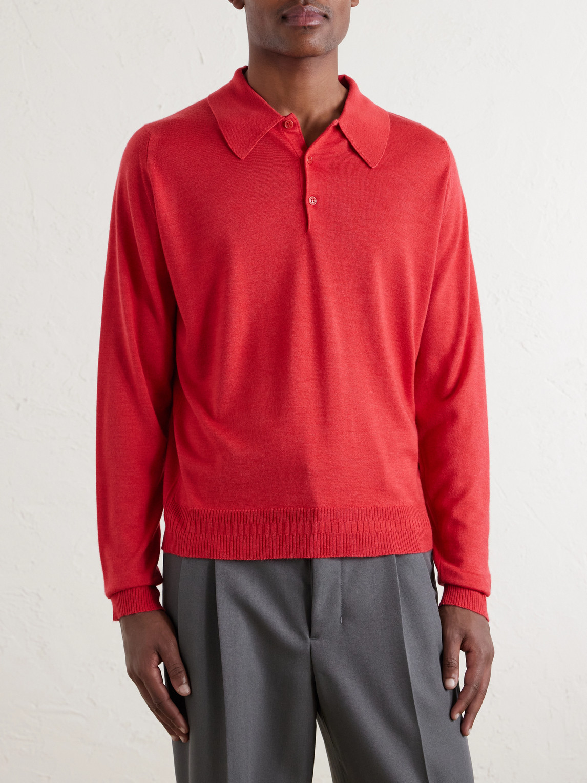 Bill Nighy Cashmere And Silk-Blend Polo T-Shirt