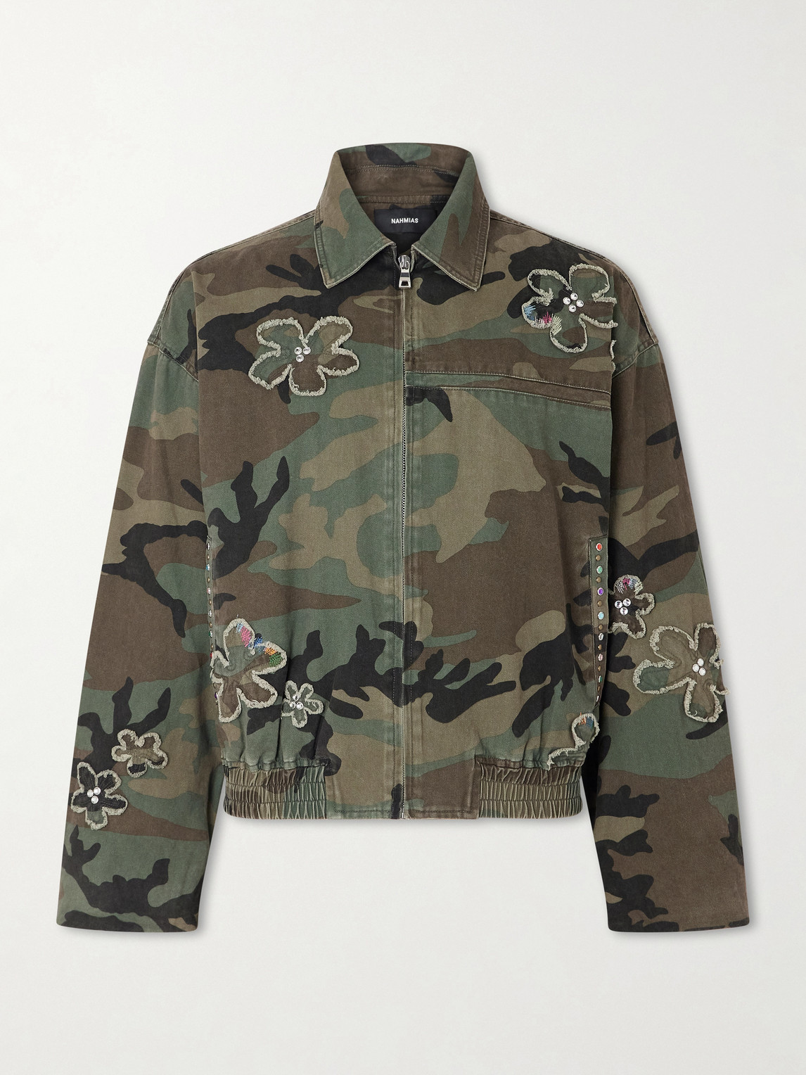 Nahmias Embellished Printed Cotton-twill Bomber Jacket In Green