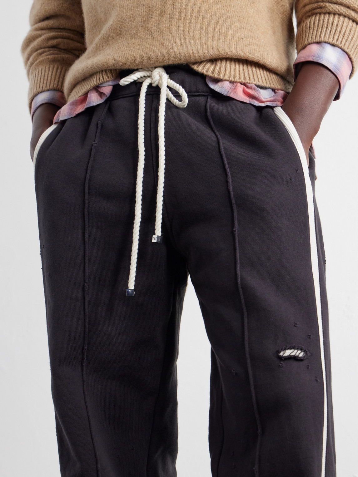 Repaired Wide-Leg Cotton-Jersey Drawstring Sweatpants