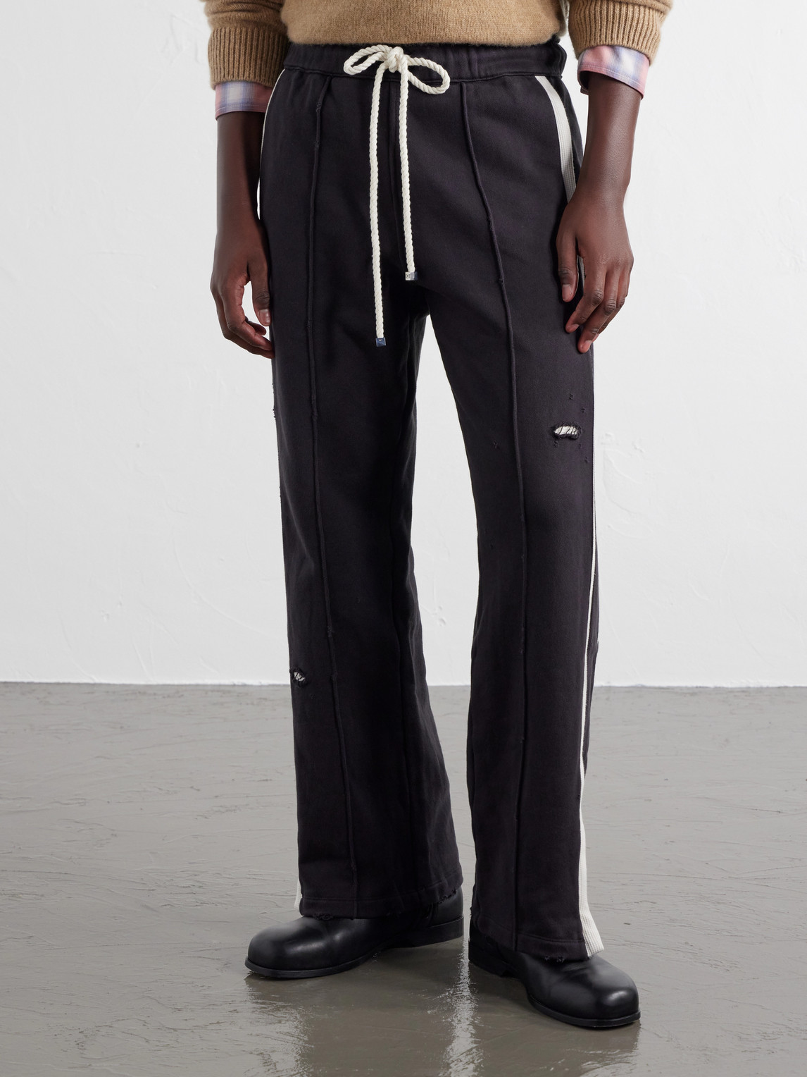 Repaired Wide-Leg Cotton-Jersey Drawstring Sweatpants