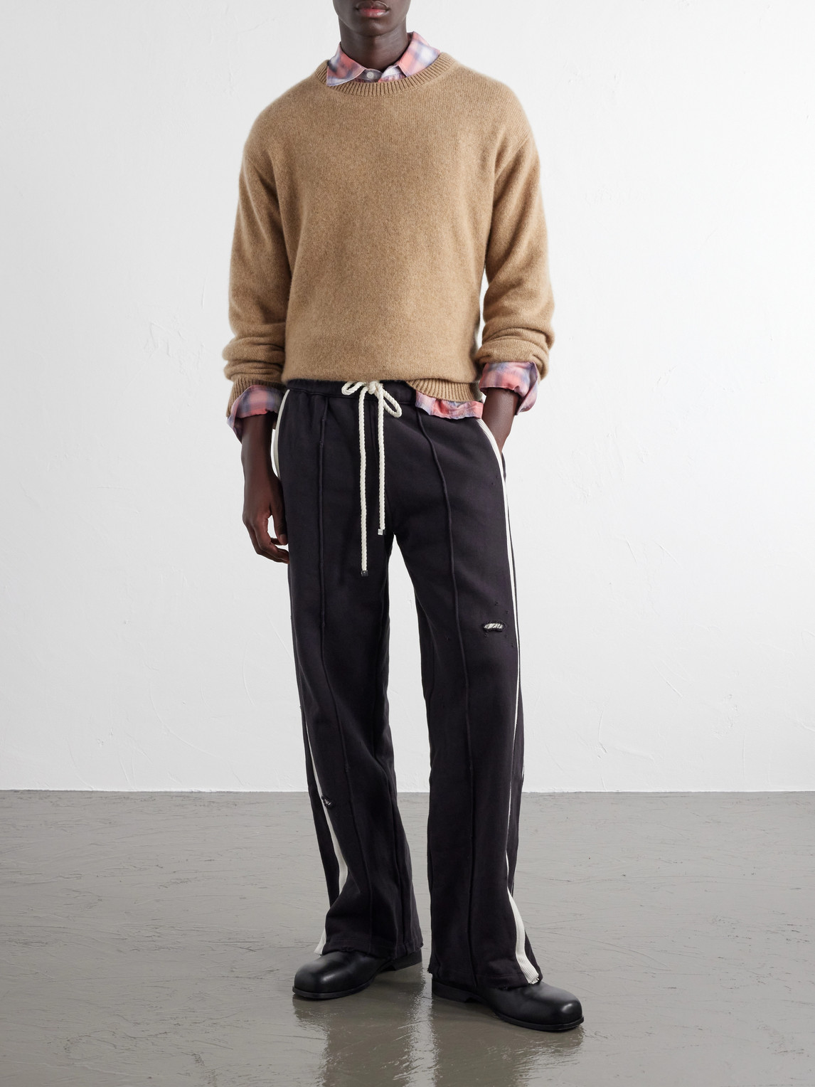 Repaired Wide-Leg Cotton-Jersey Drawstring Sweatpants