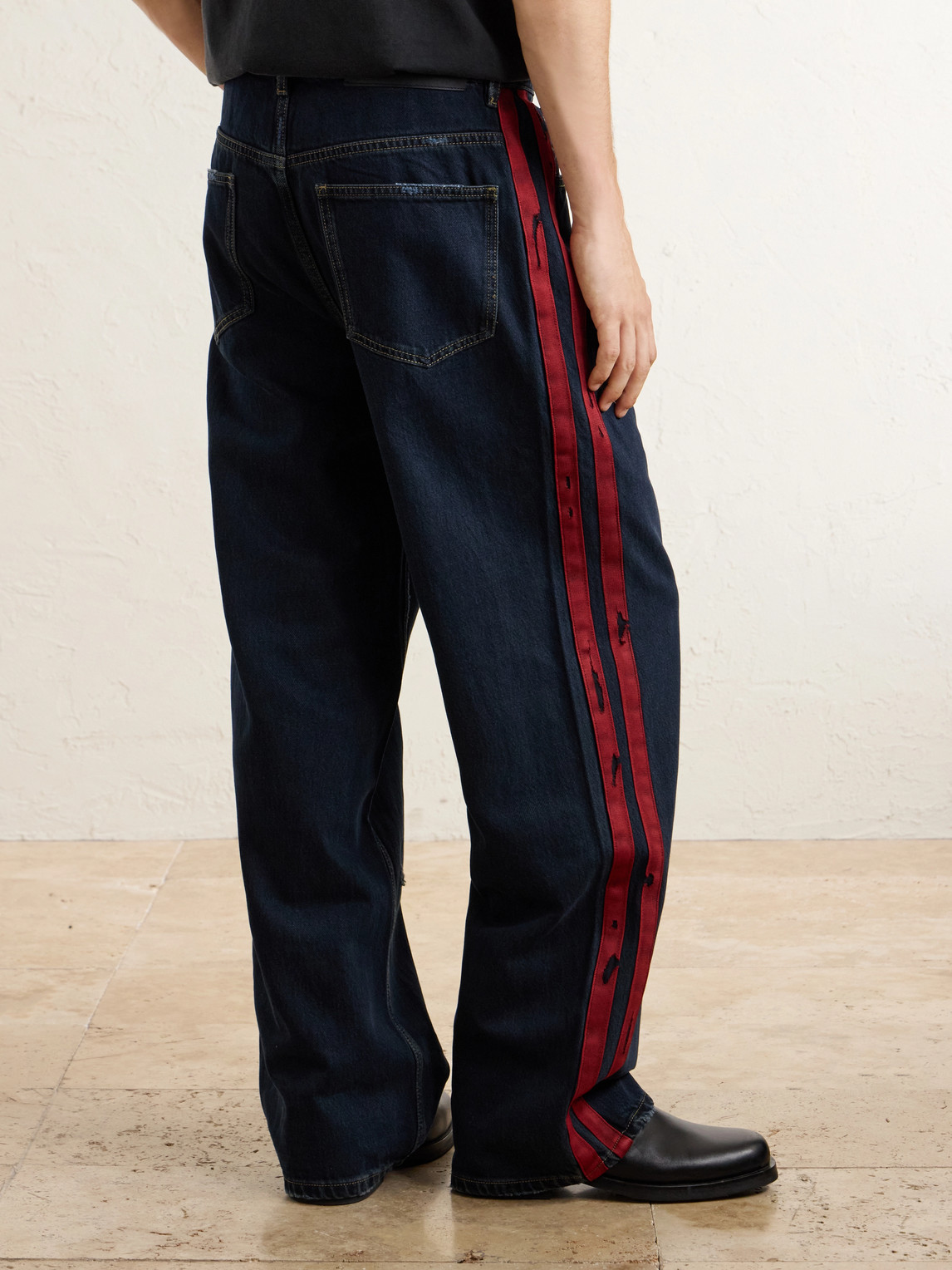 Destroyed Wide-Leg Striped Jeans