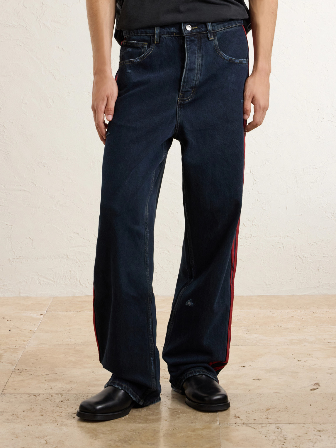 Destroyed Wide-Leg Striped Jeans