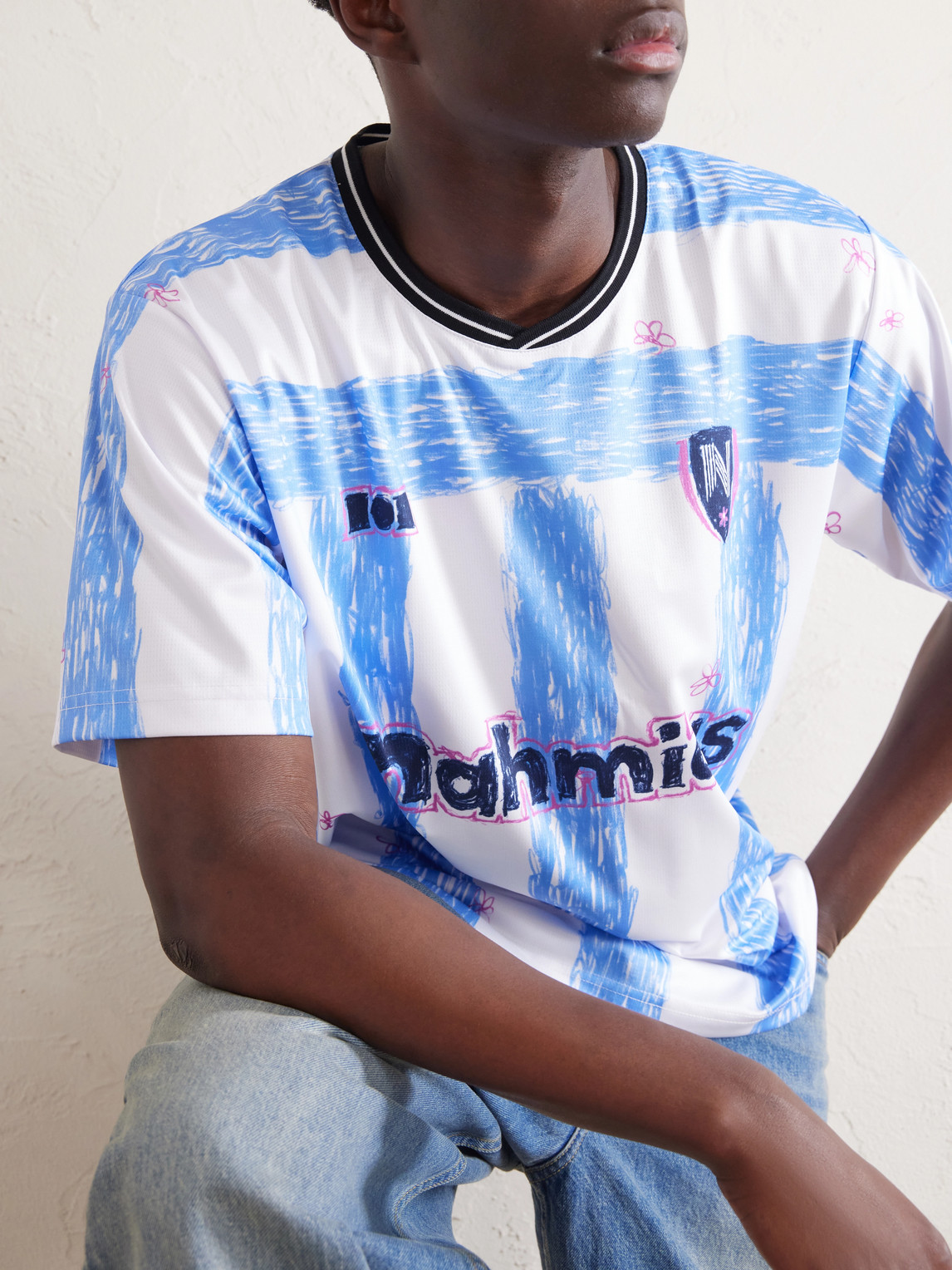 Scribble Logo-Print Striped Jersey T-Shirt