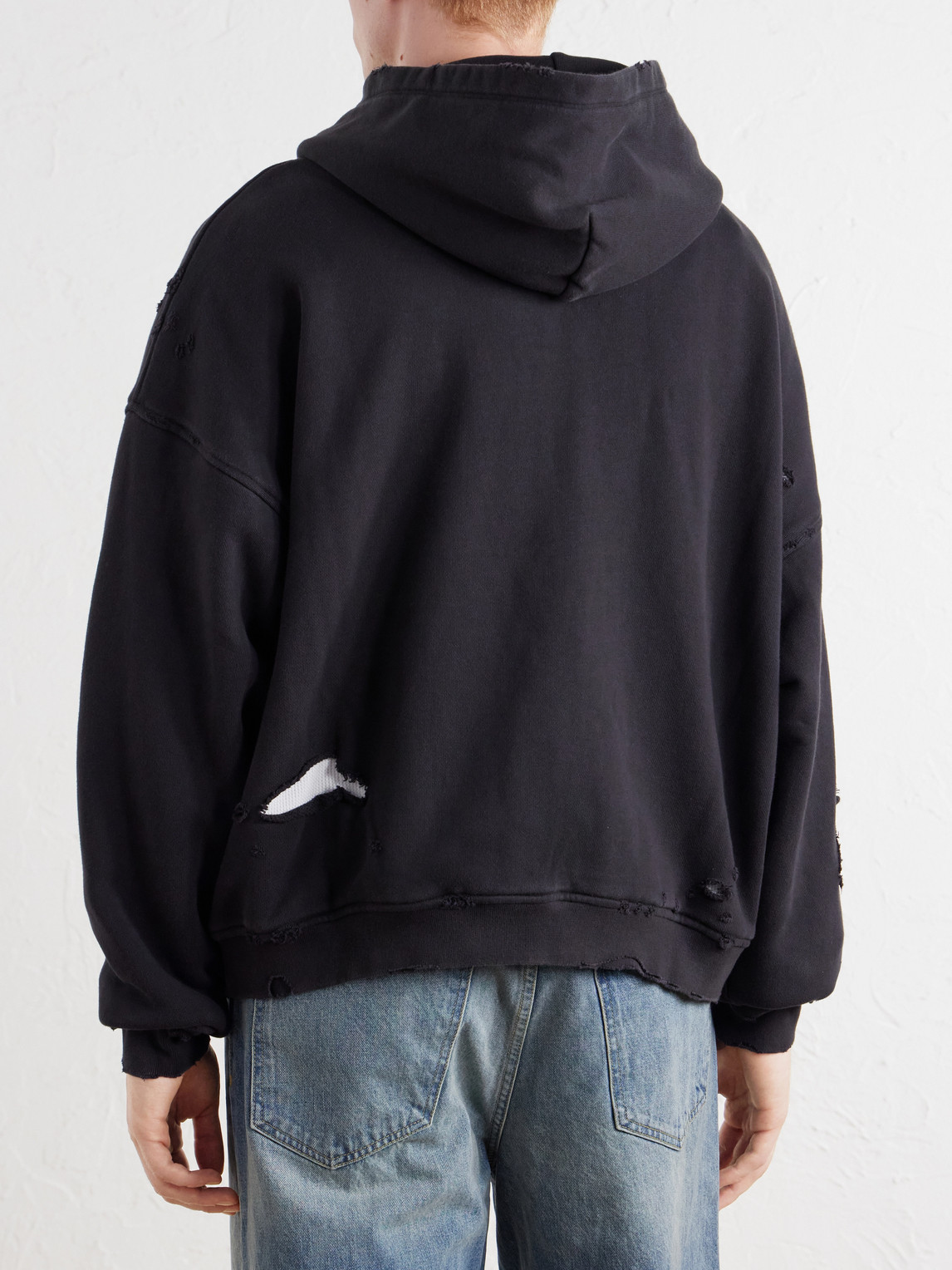 Distressed Cotton-Jersey Zip-Up Hoodie