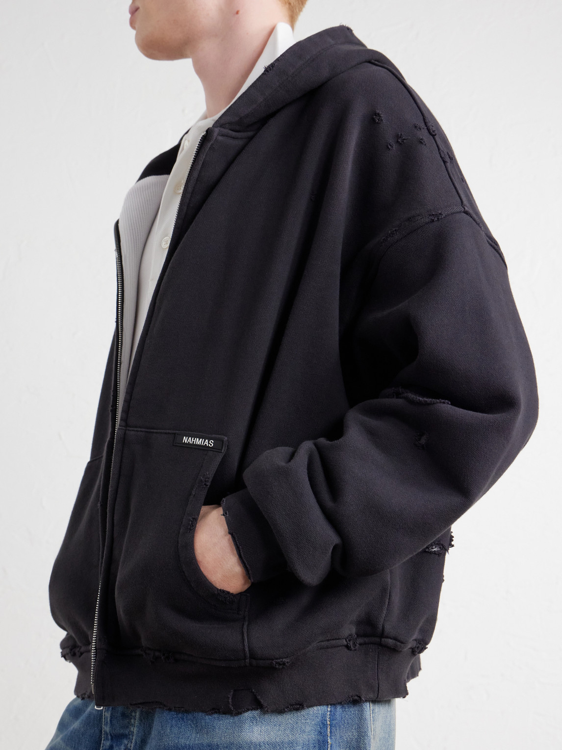 Distressed Cotton-Jersey Zip-Up Hoodie
