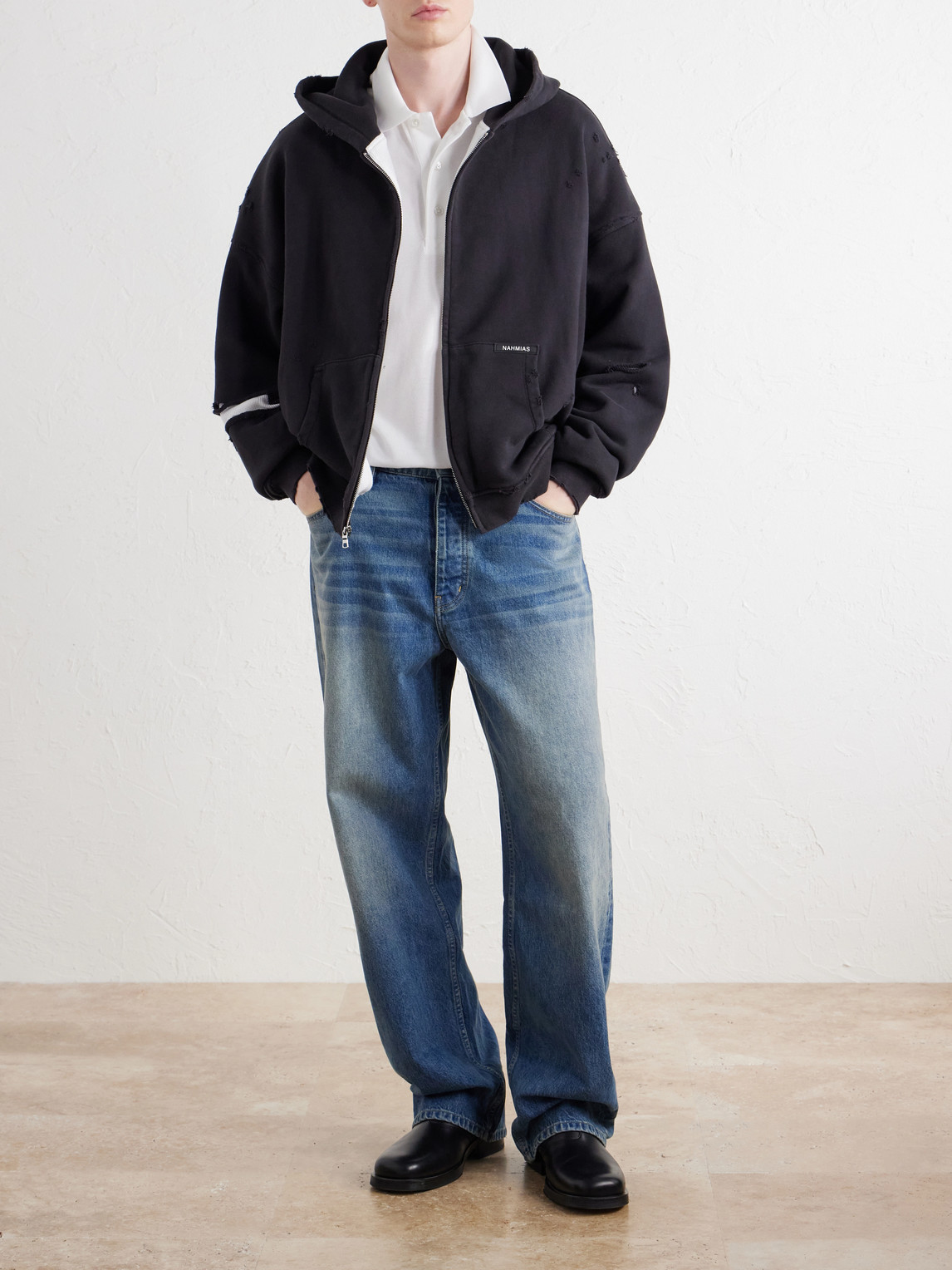 Distressed Cotton-Jersey Zip-Up Hoodie