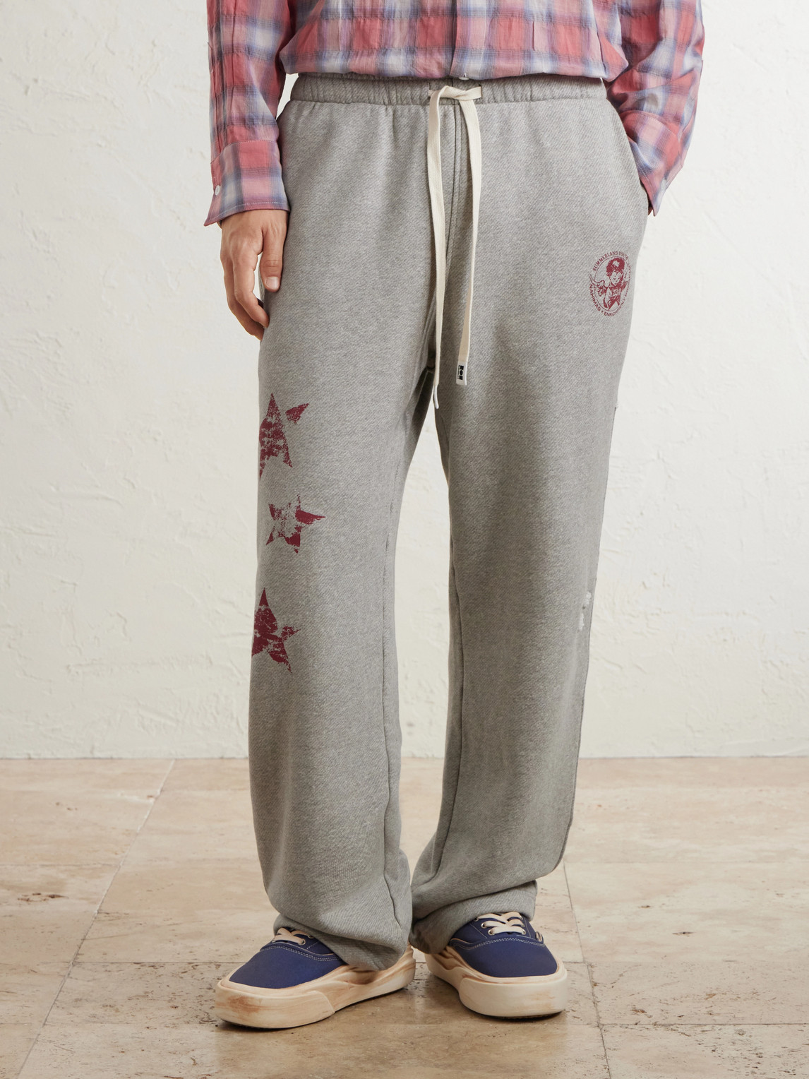 Youth Enrichment Wide-Leg Logo-Print Distressed Cotton Sweatpants