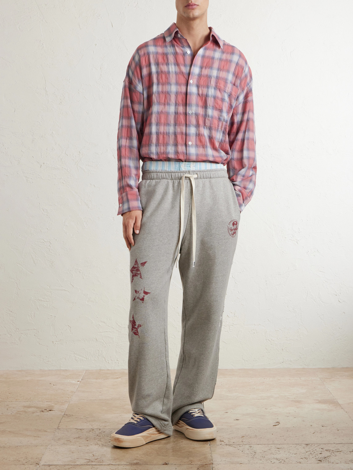 Youth Enrichment Wide-Leg Logo-Print Distressed Cotton Sweatpants