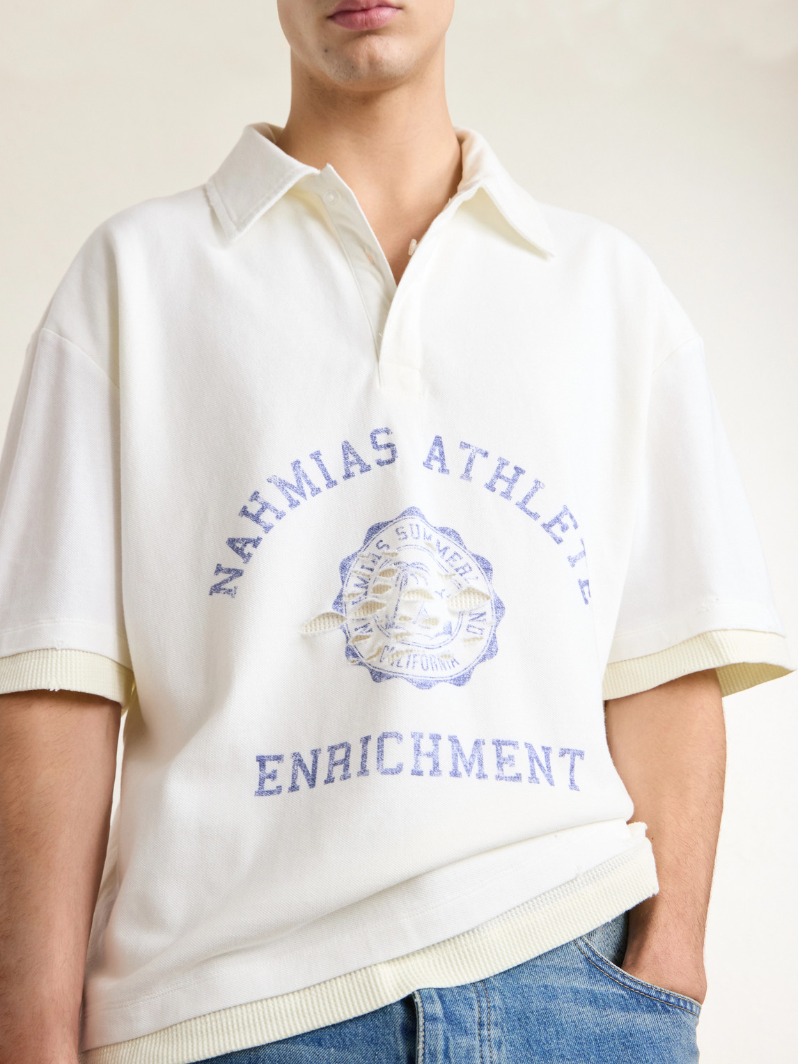 Destroyed Logo-Print Pointelle-Knit Cotton Polo Shirt