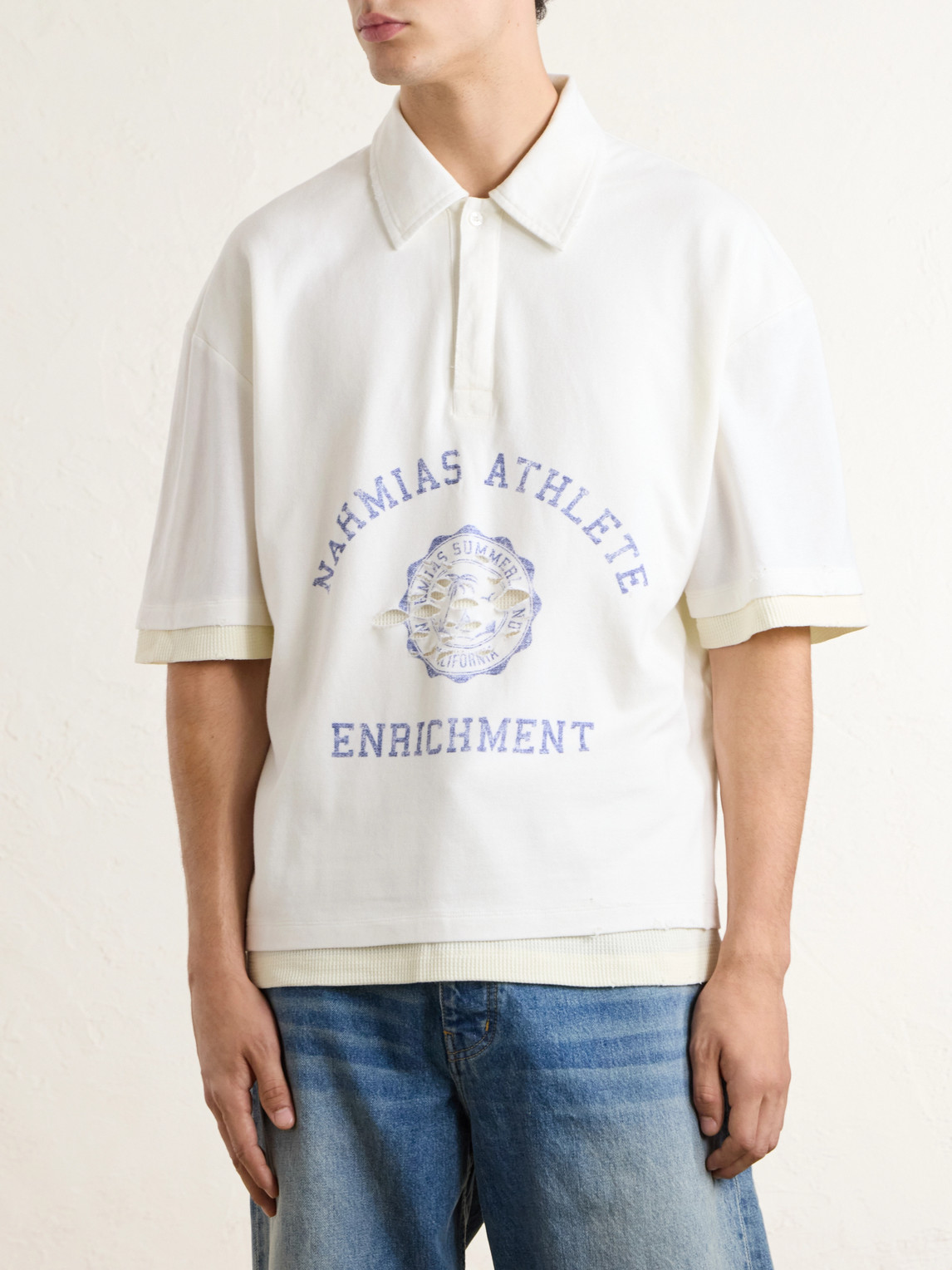Destroyed Logo-Print Pointelle-Knit Cotton Polo Shirt