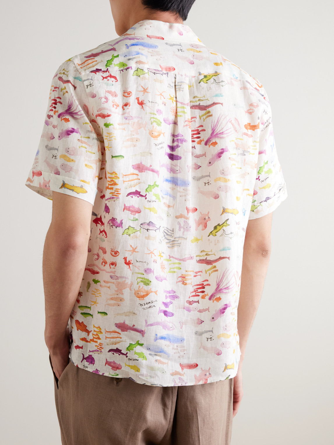 Vilebrequin Vbq X Fabrice Hyber Pescador Linen Bowling Shirt In White