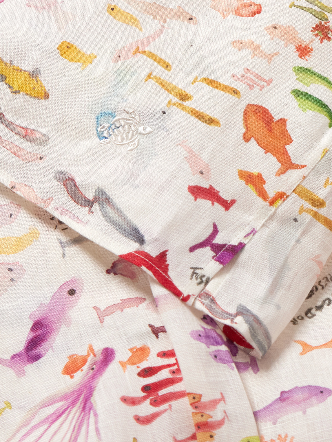 Vilebrequin Vbq X Fabrice Hyber Pescador Linen Bowling Shirt In White