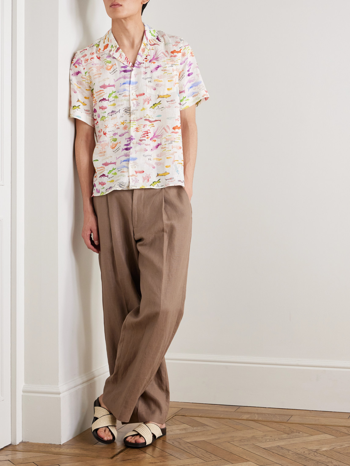 Vilebrequin Vbq X Fabrice Hyber Pescador Linen Bowling Shirt In White