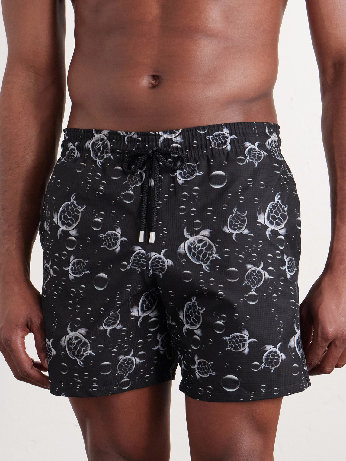 Vilebrequin Men Micro-perforated Ultra-light And Packable Swim Shorts Bubble Turtles 3d In Black