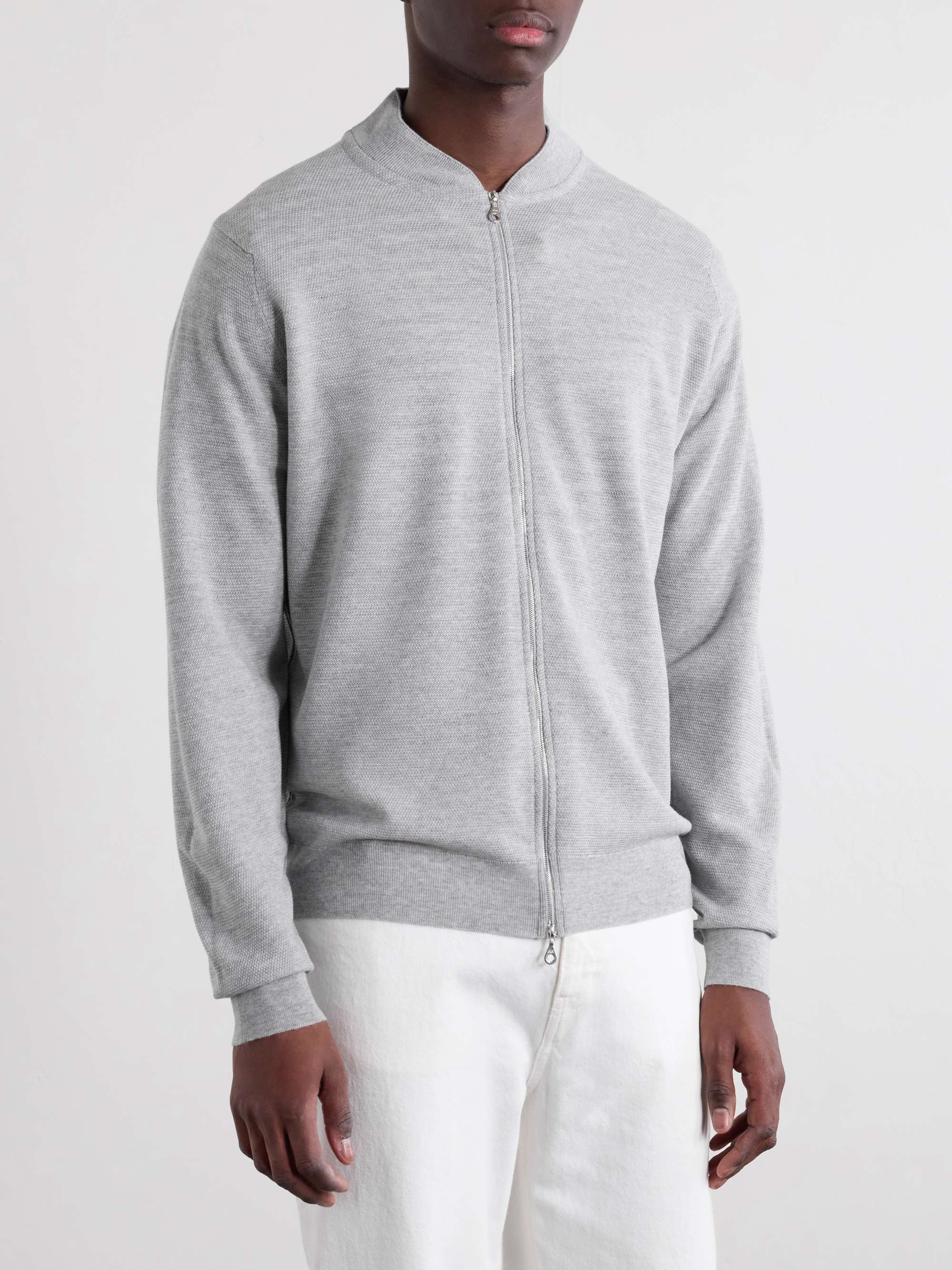 JOHN SMEDLEY Honeycomb-Knit Merino Wool Zip-Up Cardigan