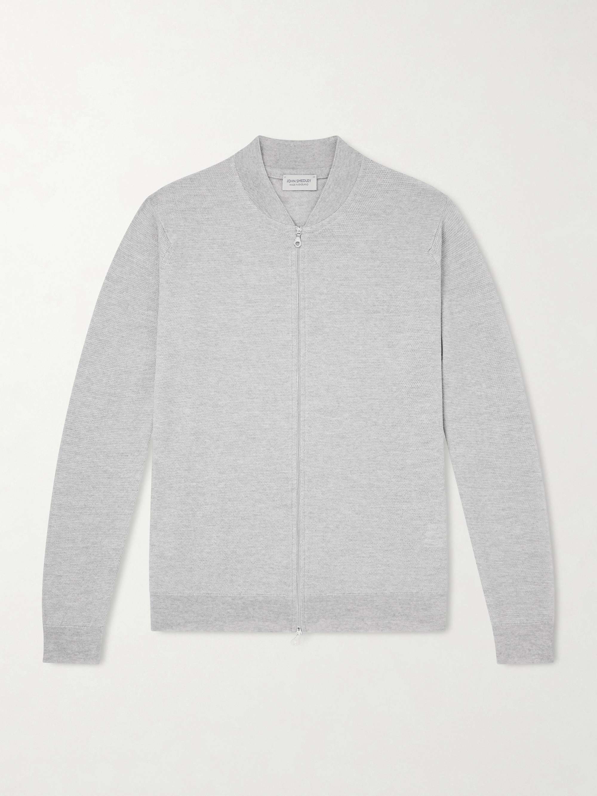 JOHN SMEDLEY Honeycomb-Knit Merino Wool Zip-Up Cardigan