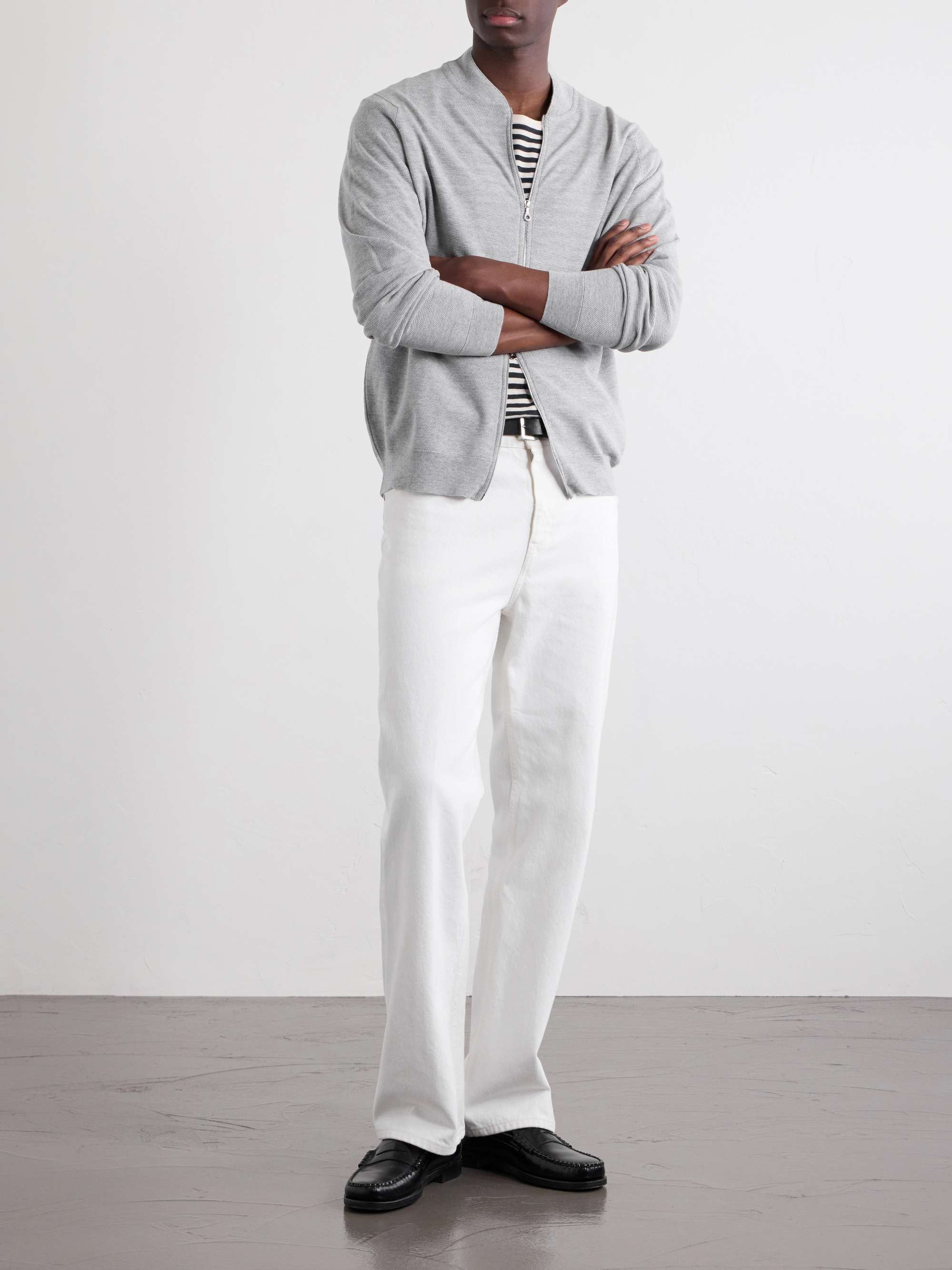 JOHN SMEDLEY Honeycomb-Knit Merino Wool Zip-Up Cardigan