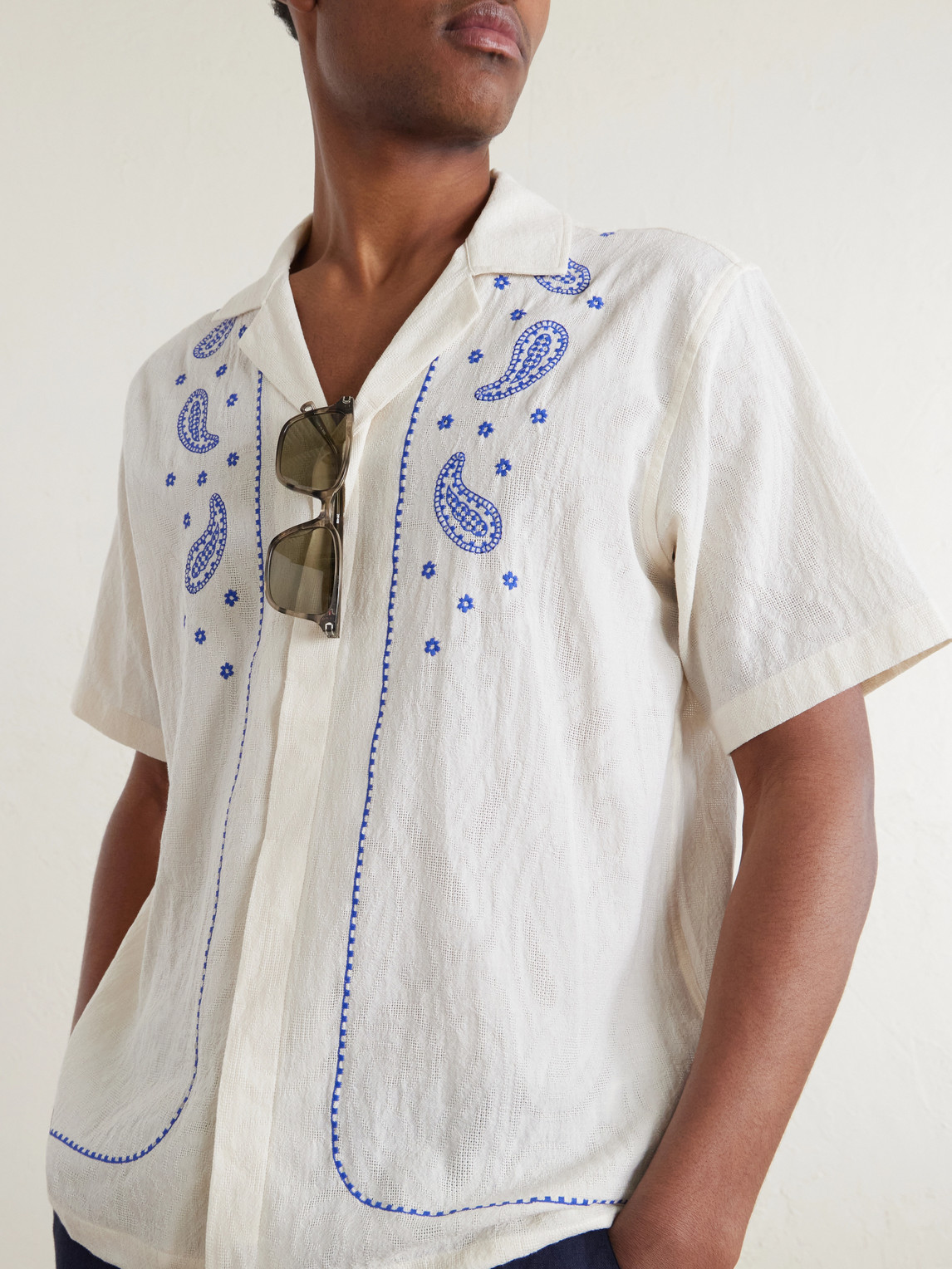 Maitan Camp-Collar Embroidered Cotton Shirt