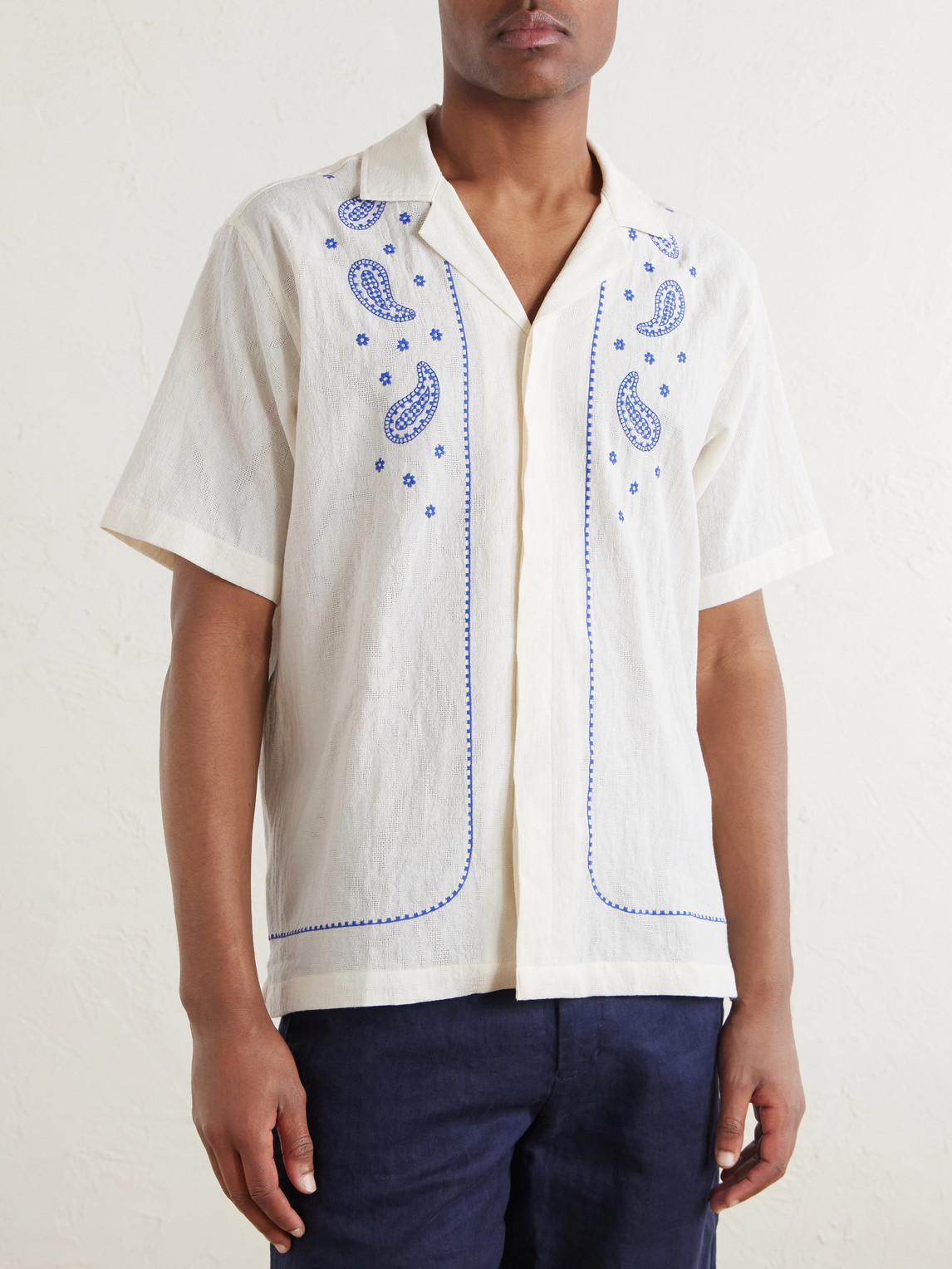Maitan Camp-Collar Embroidered Cotton Shirt