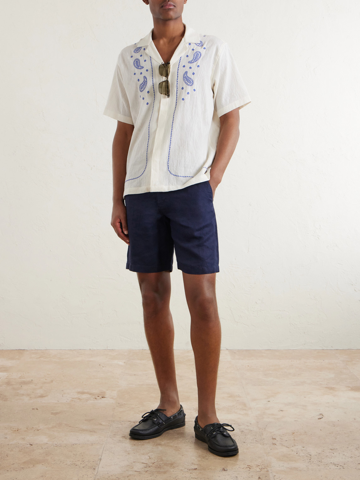 Maitan Camp-Collar Embroidered Cotton Shirt