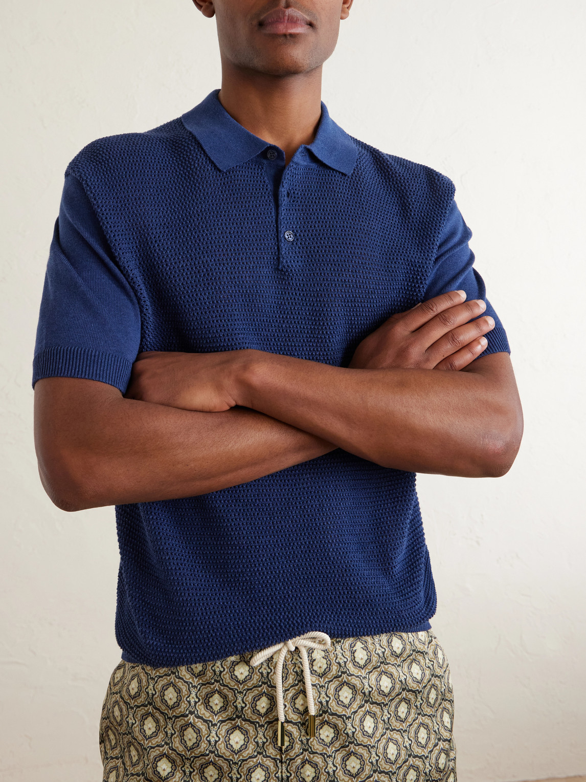 Burnham Tie Stitch Linen-Blend Polo Shirt