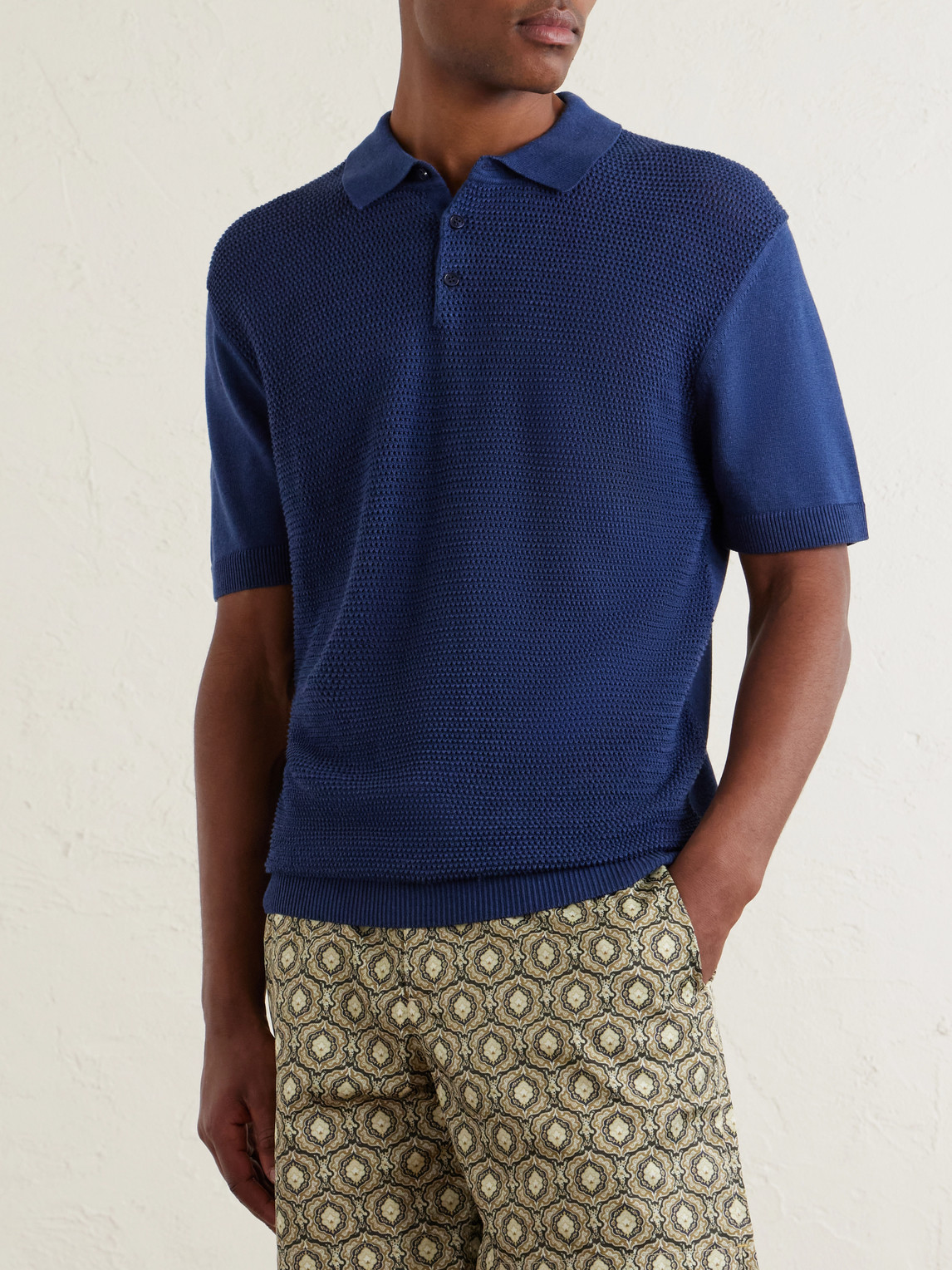 Burnham Tie Stitch Linen-Blend Polo Shirt