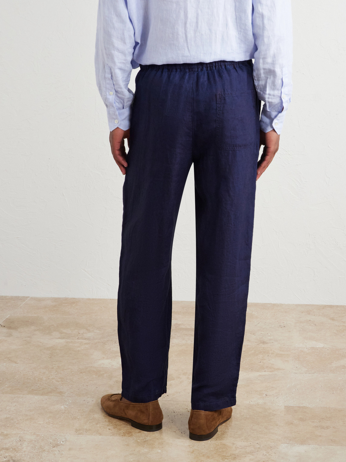 Straight-Leg Linen Drawstring Trousers