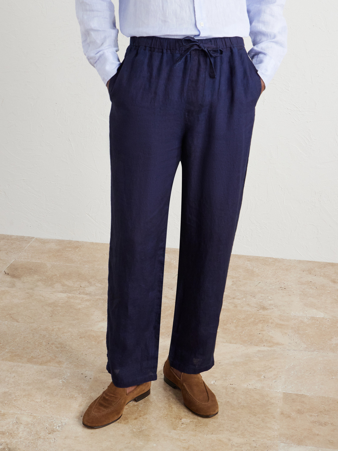 Straight-Leg Linen Drawstring Trousers