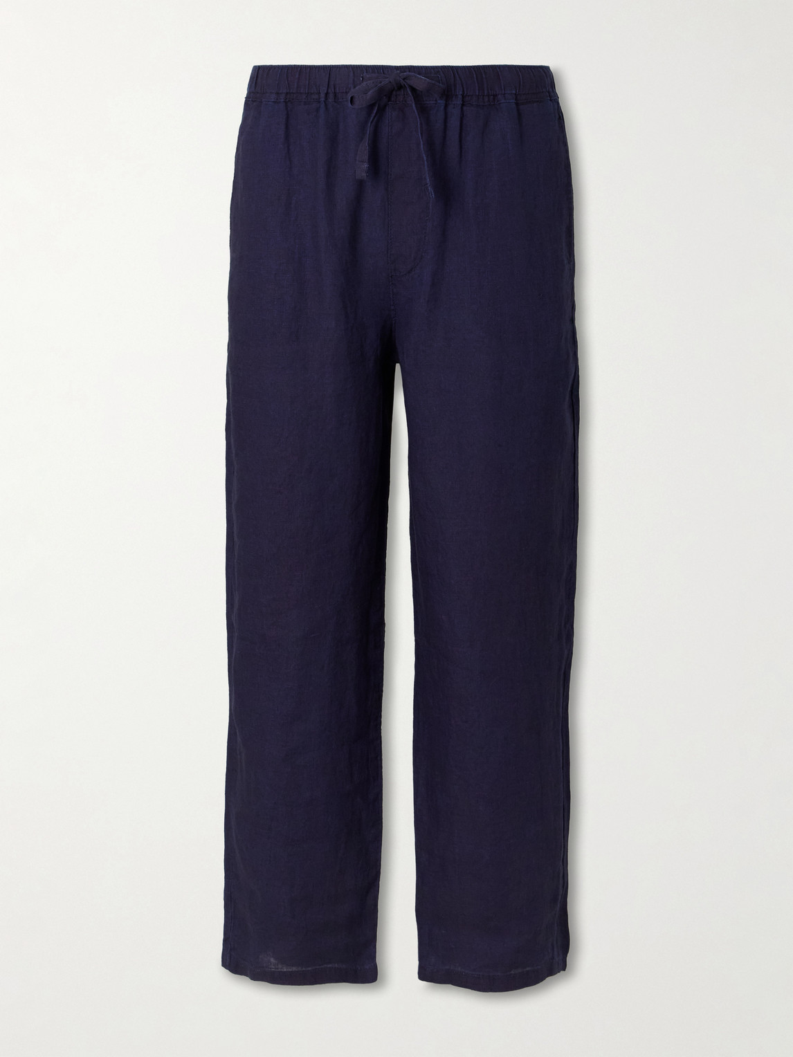 Frame Straight-leg Linen Drawstring Trousers In Blue