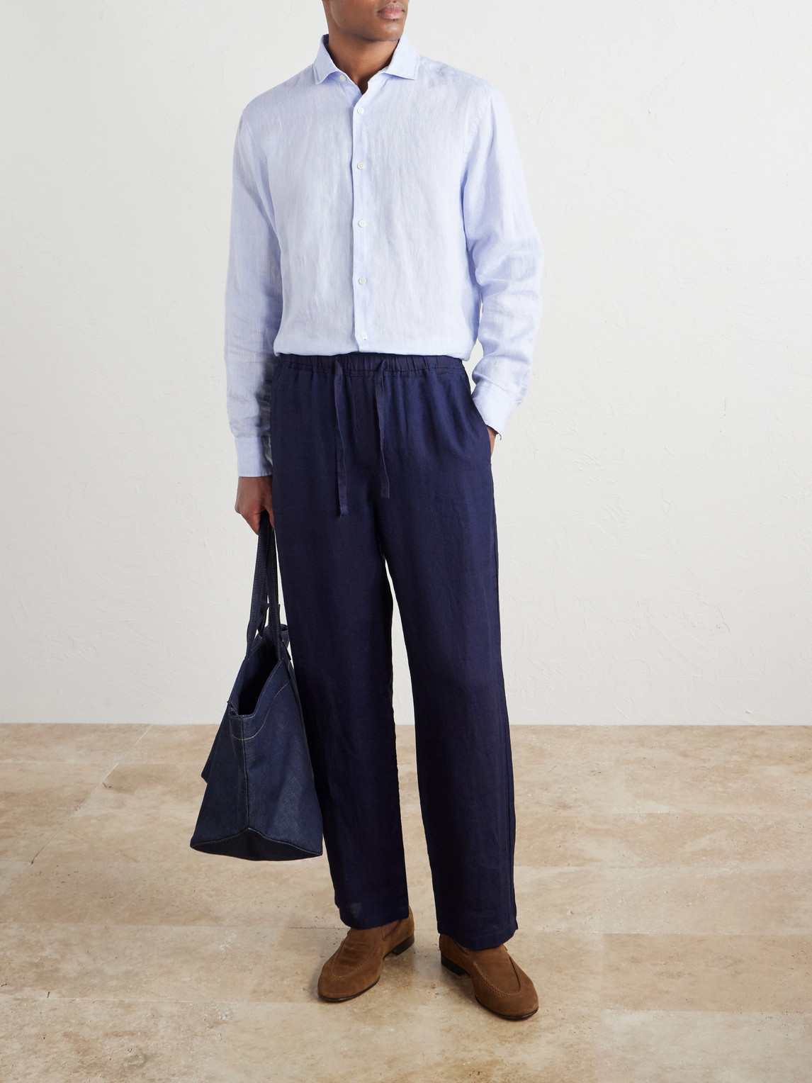 Straight-Leg Linen Drawstring Trousers